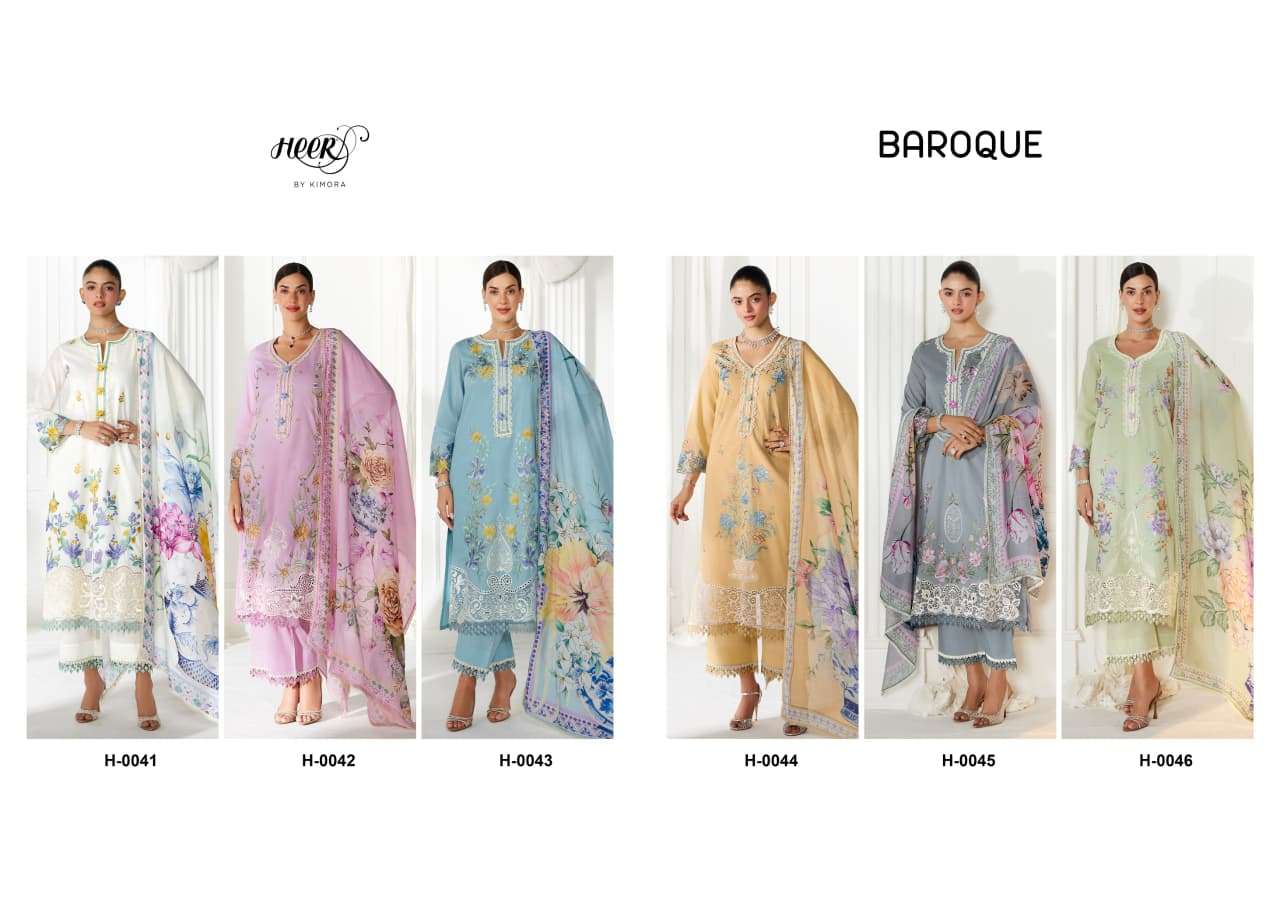 KIMORA HEER BAROQUE LAWN COTTON DIGITAL PRINT EMBROIDERY DESIGNER WORK SUIT