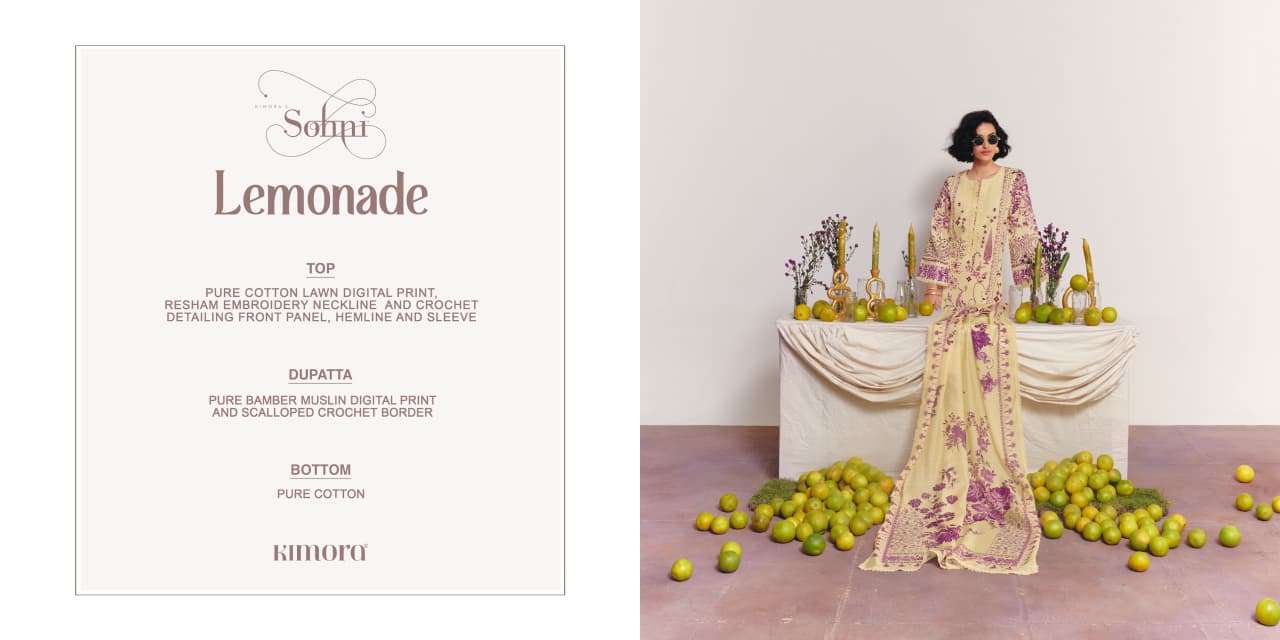 KIMORA SOHNI LEMONADE VOL 68 LAWN COTTON DESIGNER WORK SUIT