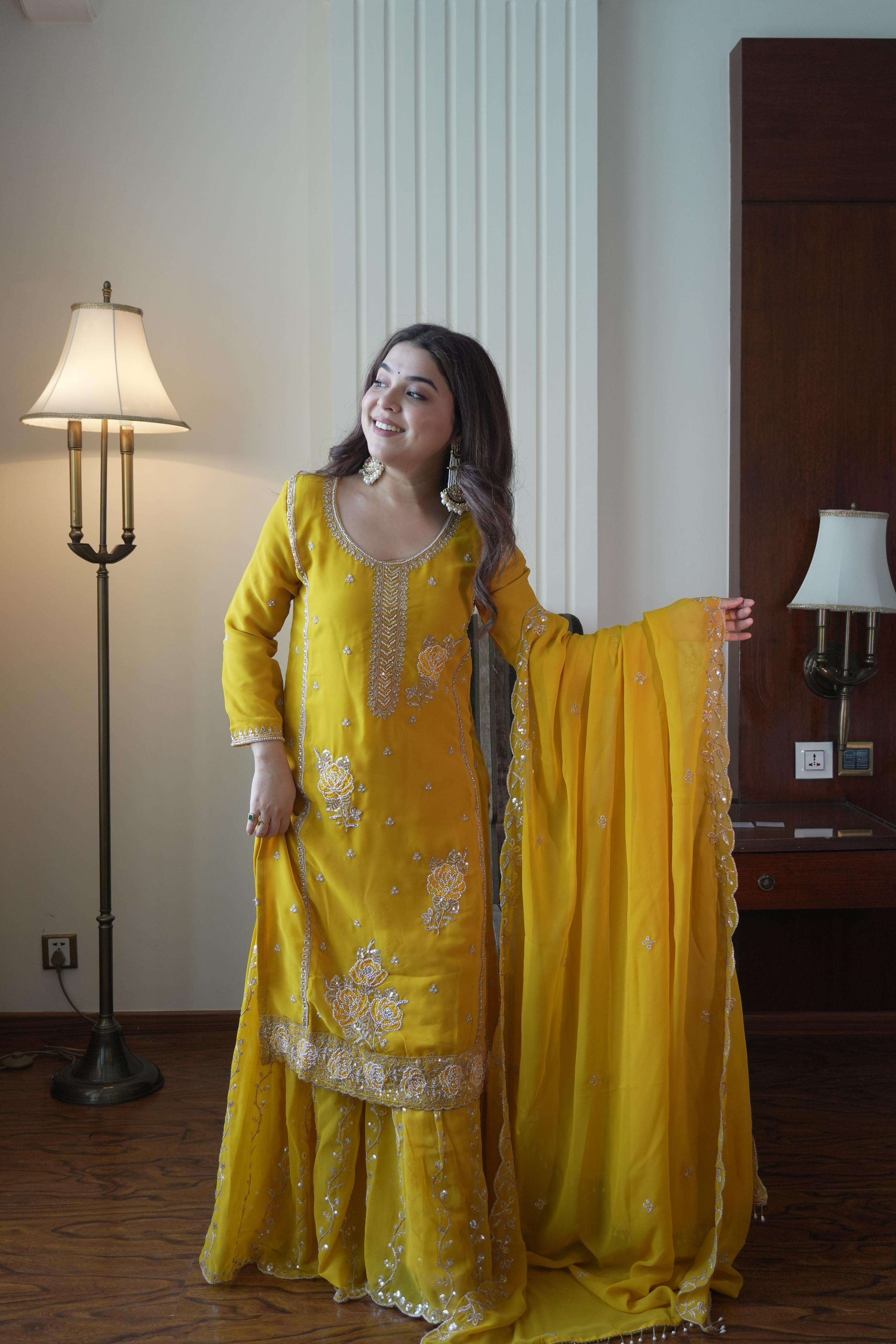 LM 15 GEORGETTE DESIGNER WEDDING WEAR LADIES GHARARA SUIT