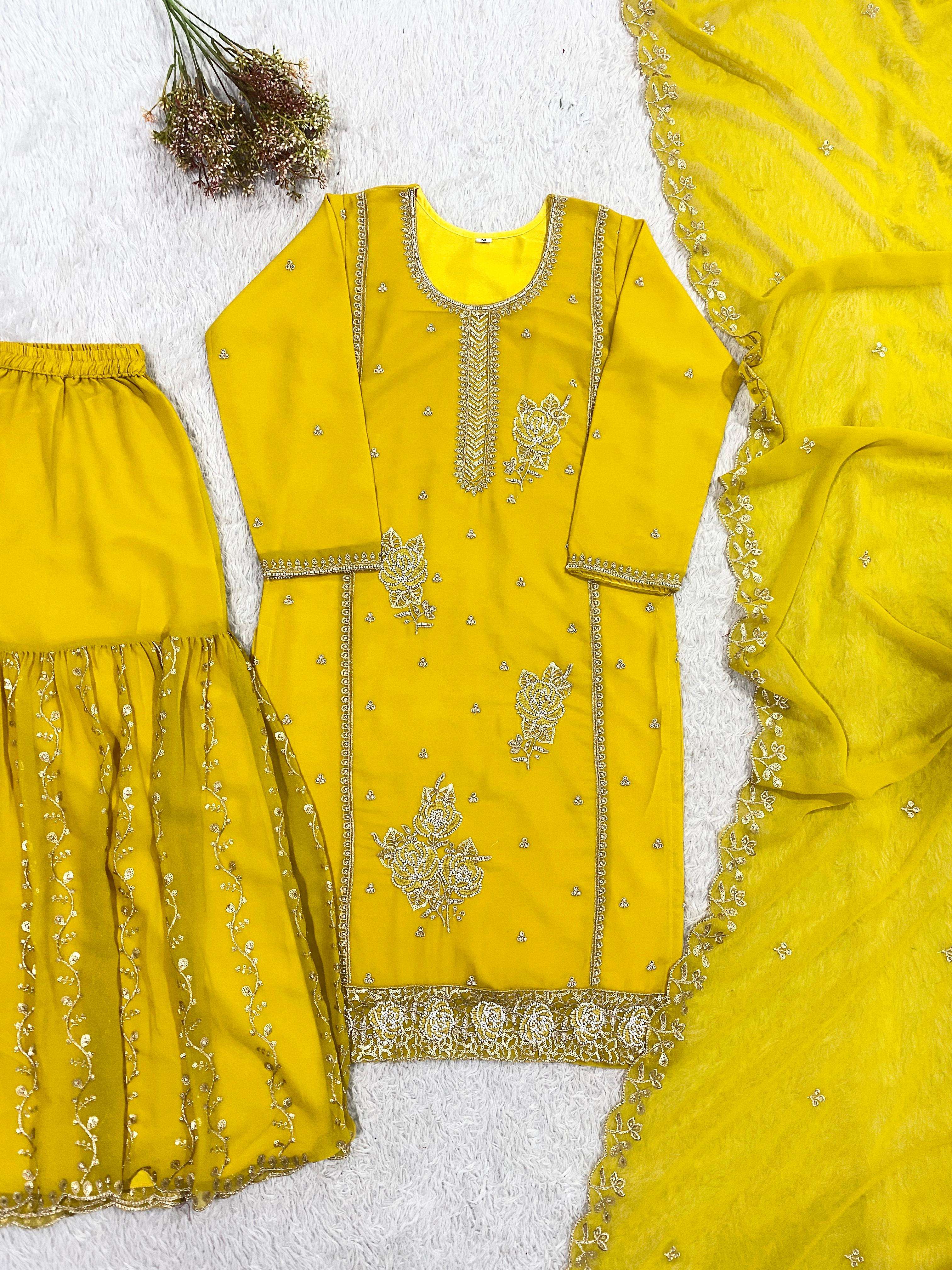 LM 15 GEORGETTE DESIGNER WEDDING WEAR LADIES GHARARA SUIT