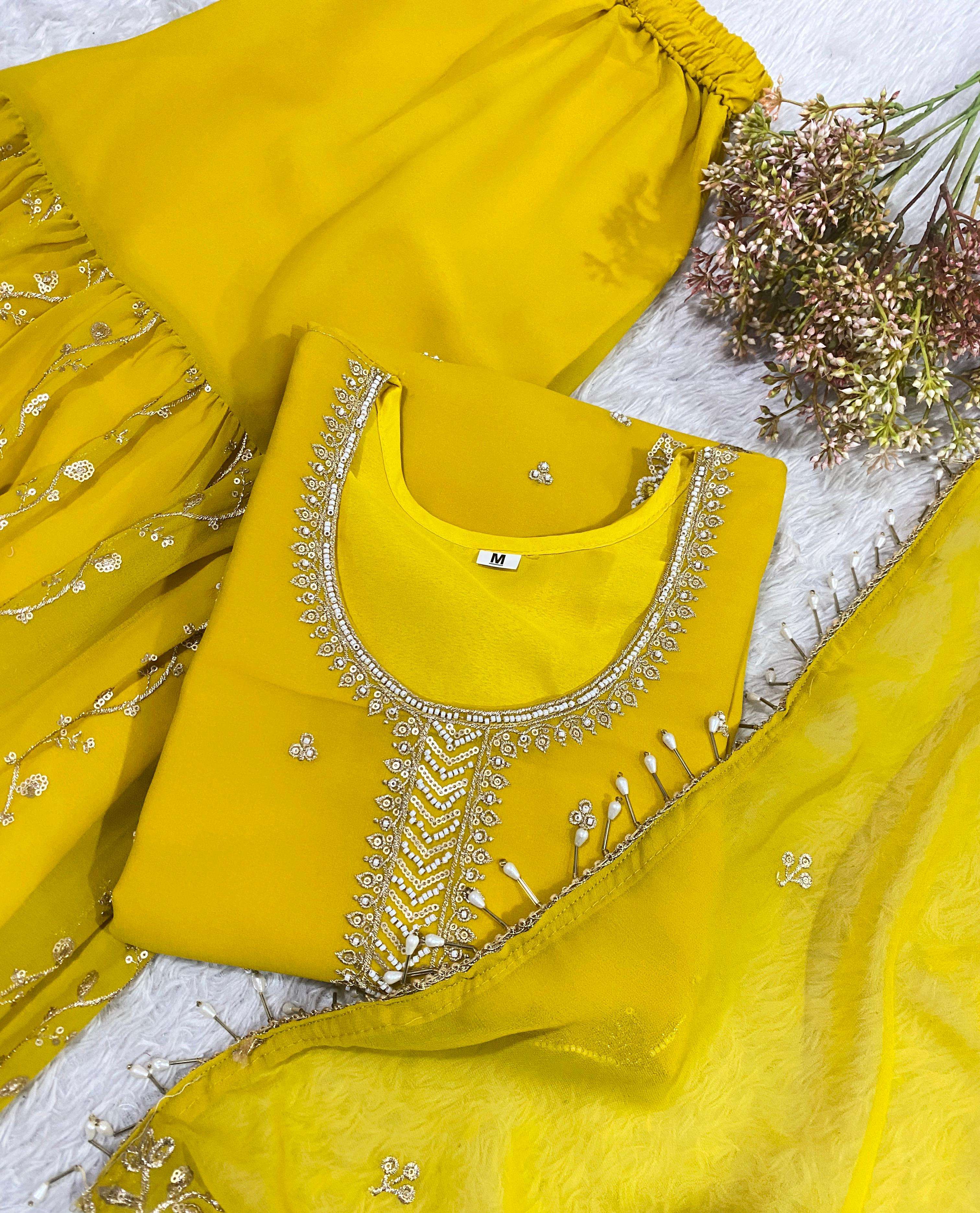 LM 15 GEORGETTE DESIGNER WEDDING WEAR LADIES GHARARA SUIT