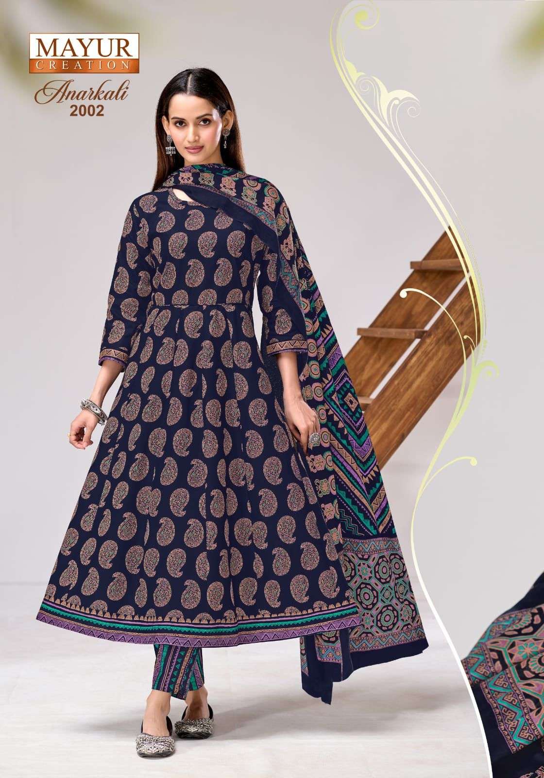 MAYUR CREATION ANARKALI VOL 2 COTTON PRINT FROCK STYLE KURTI BOTTOM AND DUPATTA SET 