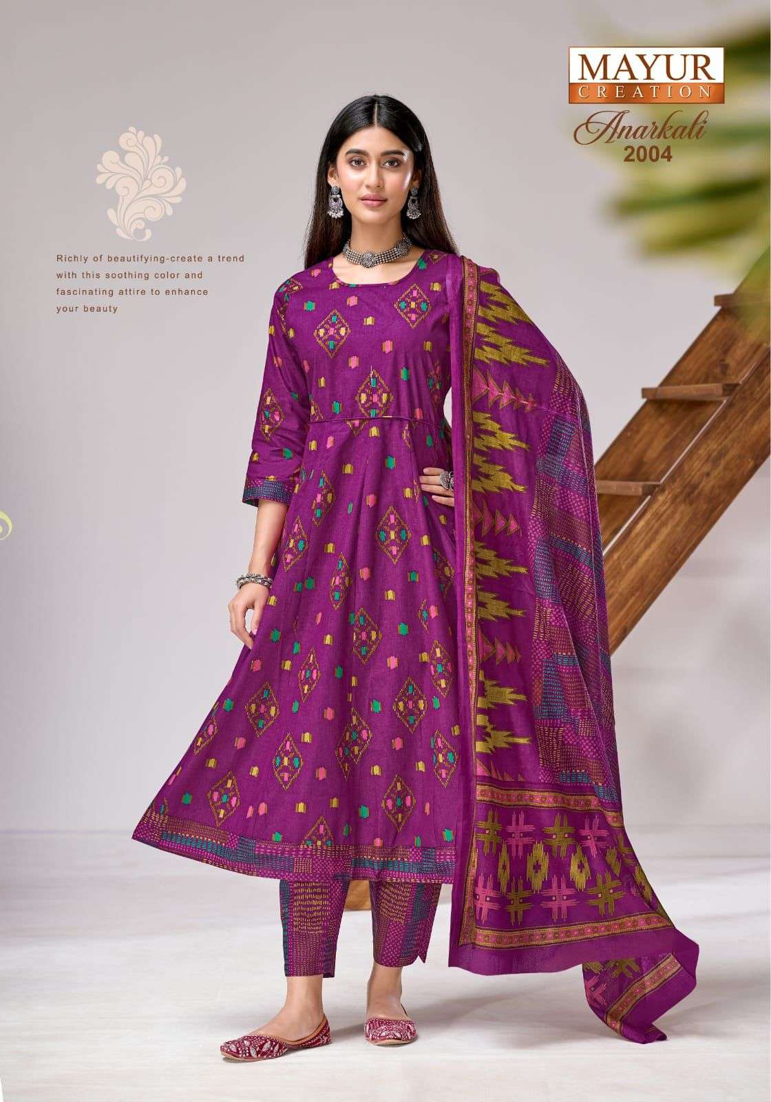 MAYUR CREATION ANARKALI VOL 2 COTTON PRINT FROCK STYLE KURTI BOTTOM AND DUPATTA SET 