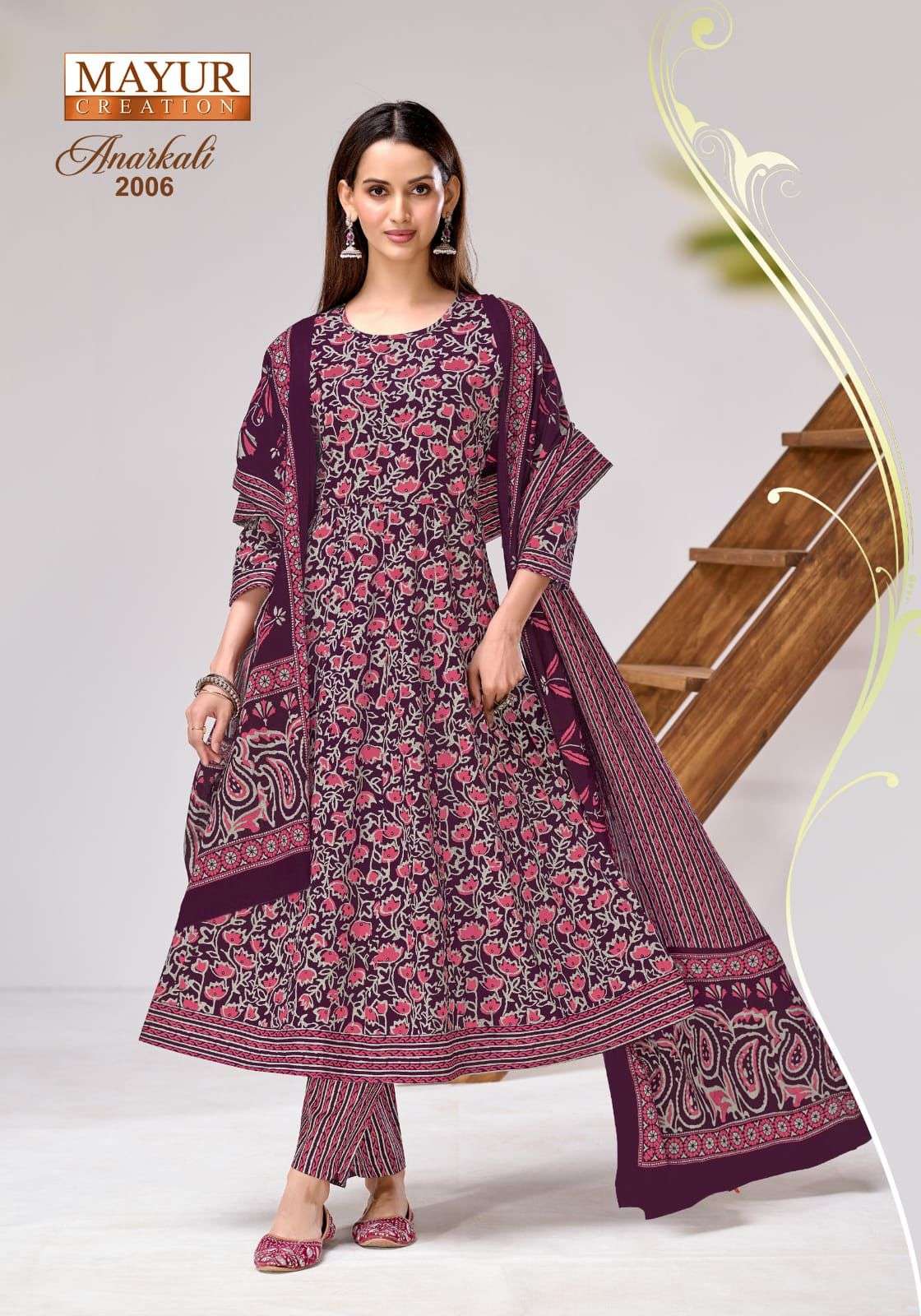 MAYUR CREATION ANARKALI VOL 2 COTTON PRINT FROCK STYLE KURTI BOTTOM AND DUPATTA SET 