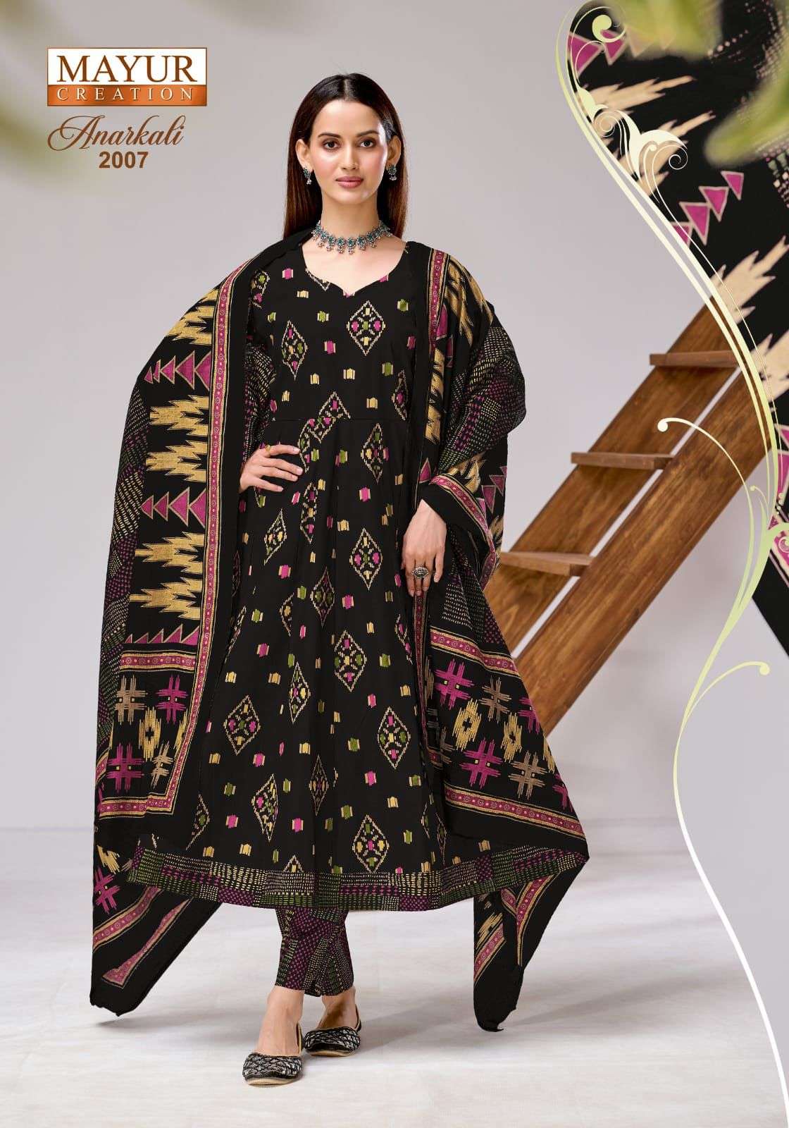 MAYUR CREATION ANARKALI VOL 2 COTTON PRINT FROCK STYLE KURTI BOTTOM AND DUPATTA SET 
