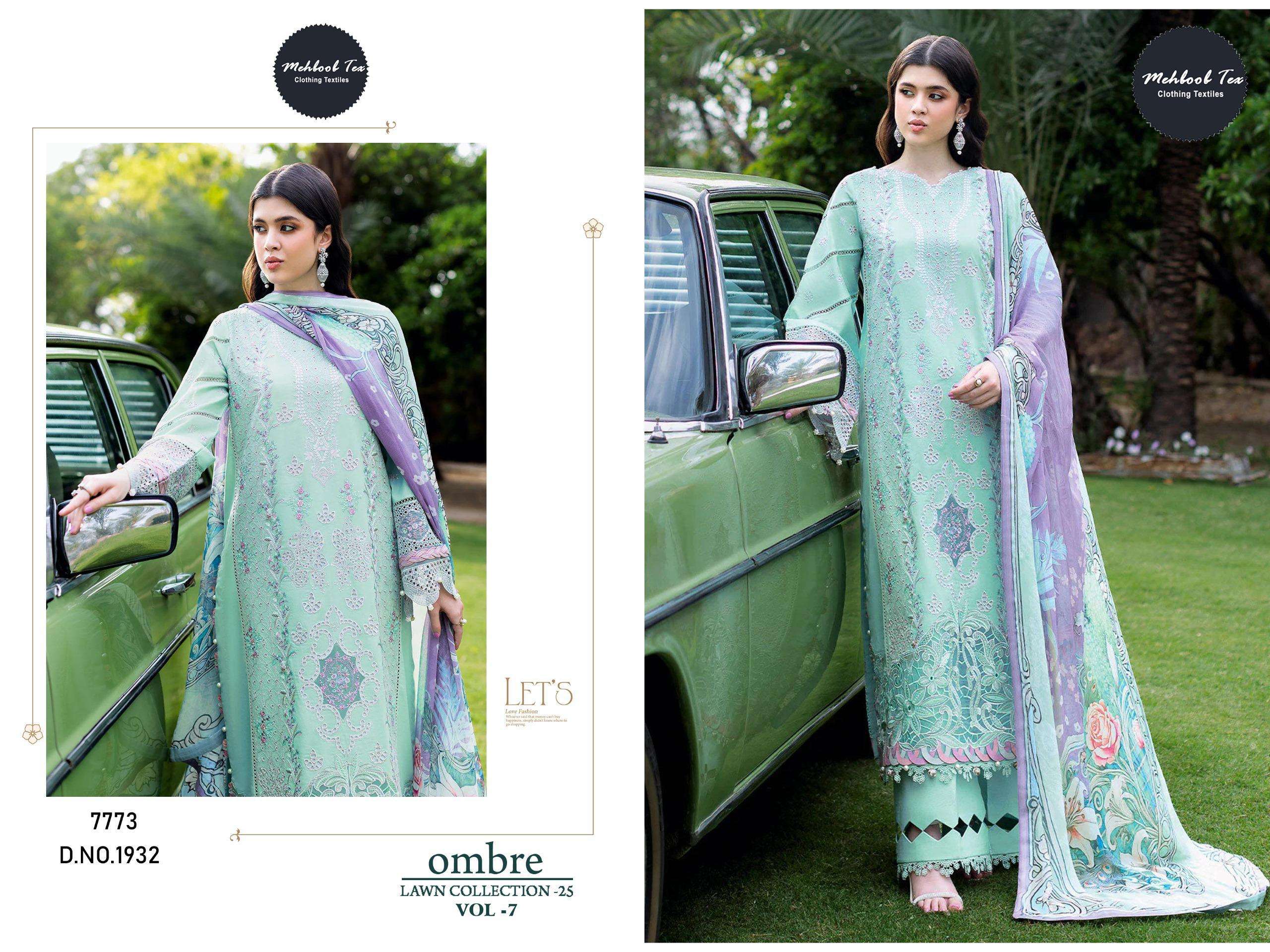 MEHBOOB  TEX OMBRE LAWN COLLECTION VOL 7 COTTON HEAVY EMBROIDERY DESIGNER SUIT
