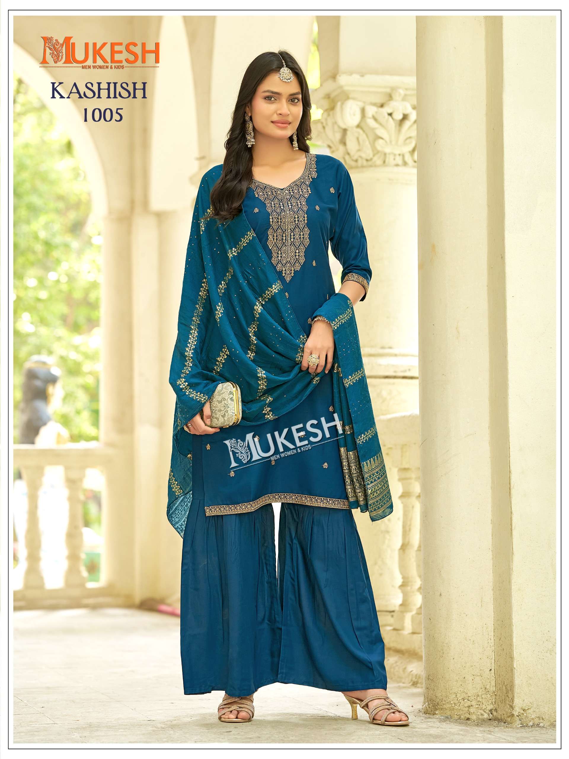 MUKESH KASHISH RAYON HEAVY SEQUENCE EMBROIDERY DESIGNER WORK LADIES 3PCS SET COLLECTION 