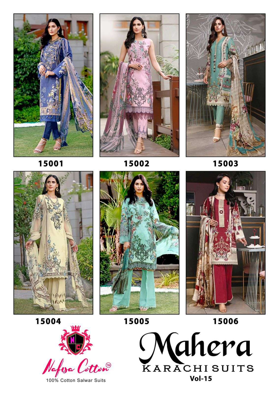 NAFISA COTTON MAHERA KARACHI SUITS VOL 15 COTTON DIGITAL PRINTS SALWAR SUIT	