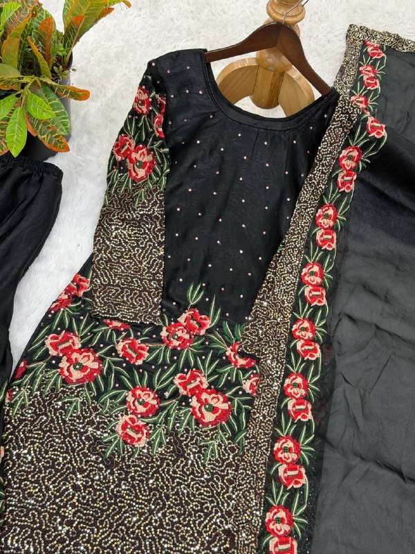 NSR 887 SILK HEAVY EMBROIDERD DESIGNER WEDDING WEAR SHARARA SUIT