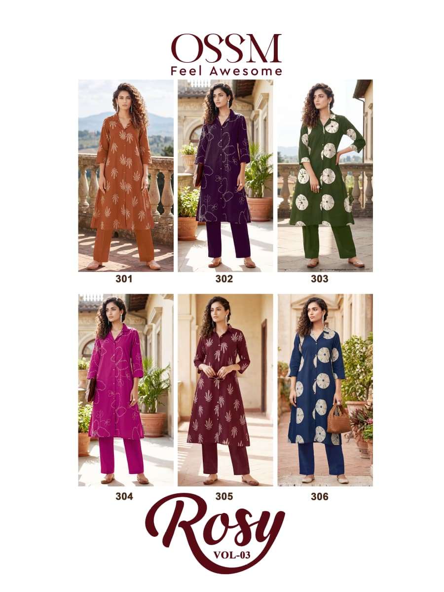 OSSM ROSY VOL 3 COTTON PRINT A LINE STYLE KURTI WITH BOTTOM PAIR 