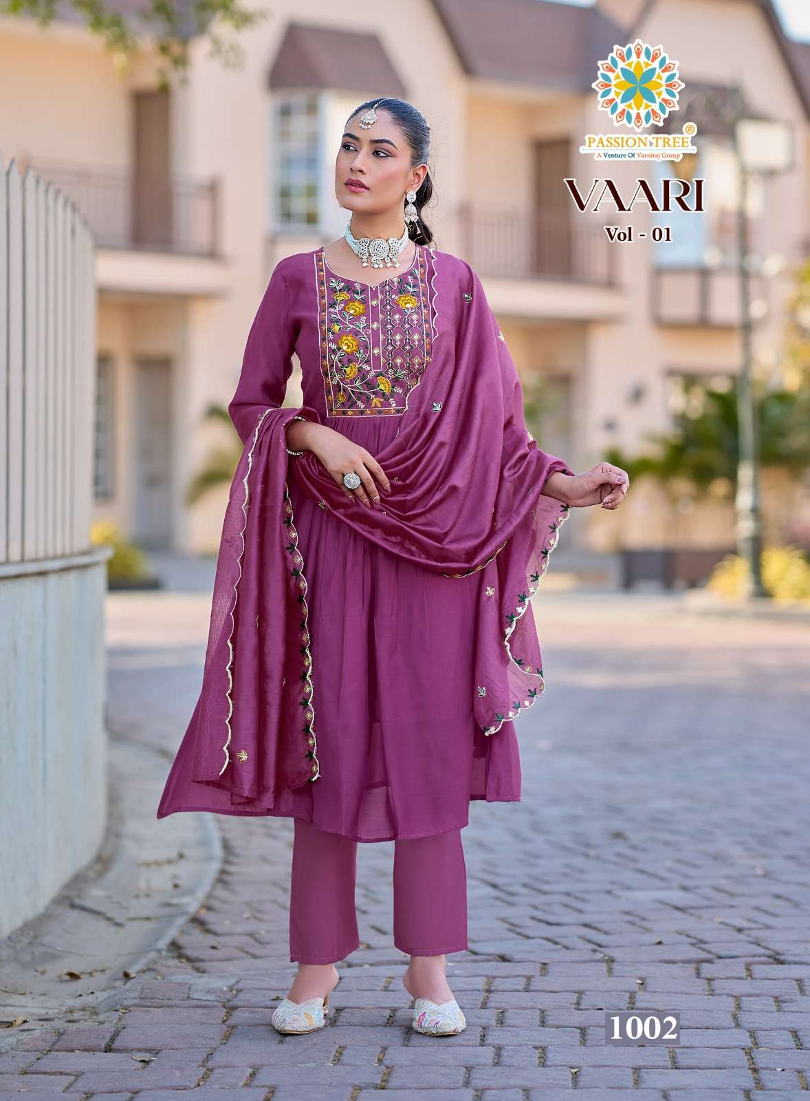PASSION TREE VAARI VOL 1 CHANDERI SILK FANCY ANARKALI STYLE LADIES 3PCS SET COLLECTION 