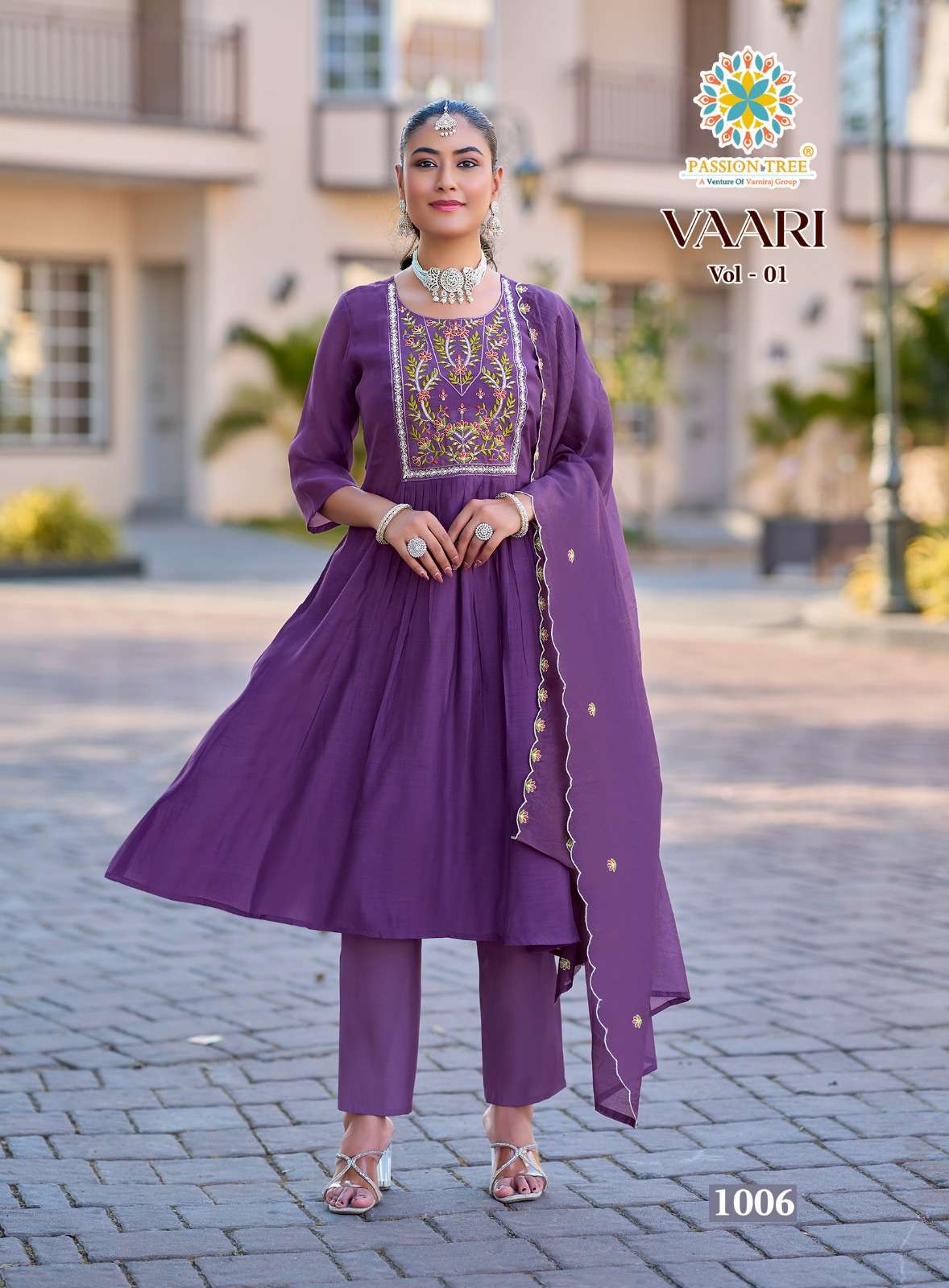 PASSION TREE VAARI VOL 1 CHANDERI SILK FANCY ANARKALI STYLE LADIES 3PCS SET COLLECTION 