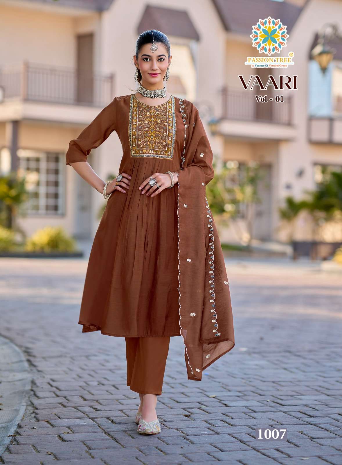 PASSION TREE VAARI VOL 1 CHANDERI SILK FANCY ANARKALI STYLE LADIES 3PCS SET COLLECTION 