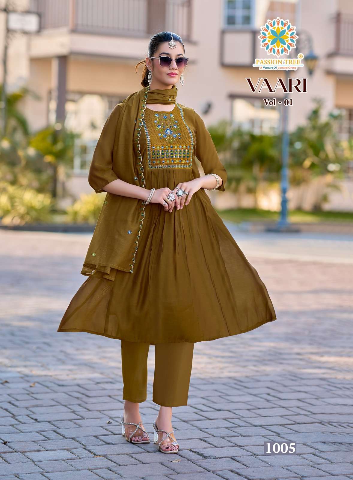 PASSION TREE VAARI VOL 1 CHANDERI SILK FANCY ANARKALI STYLE LADIES 3PCS SET COLLECTION 