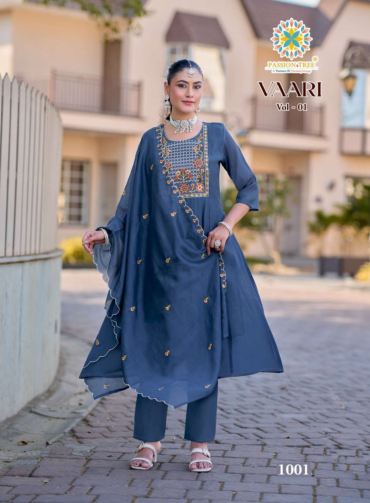 PASSION TREE VAARI VOL 1 CHANDERI SILK FANCY ANARKALI STYLE LADIES 3PCS SET COLLECTION 