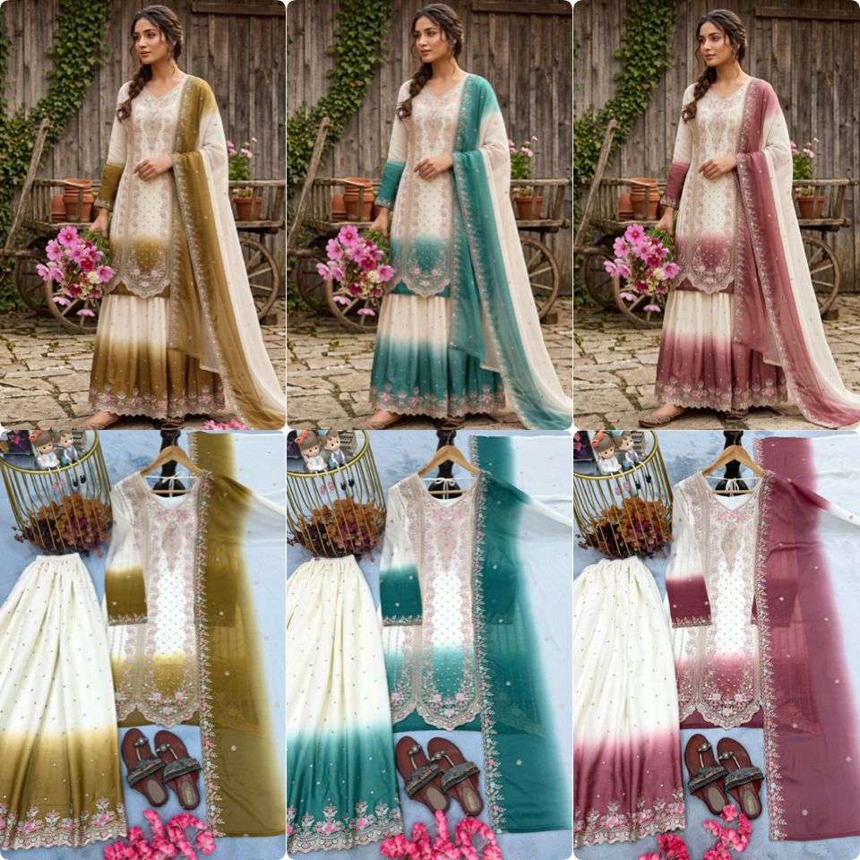PD 1145 DUAL TONE GEORGETTE FANCY BEAUTIFUL DESIGNER LOOK PARTY WEAR LADIES SUIT