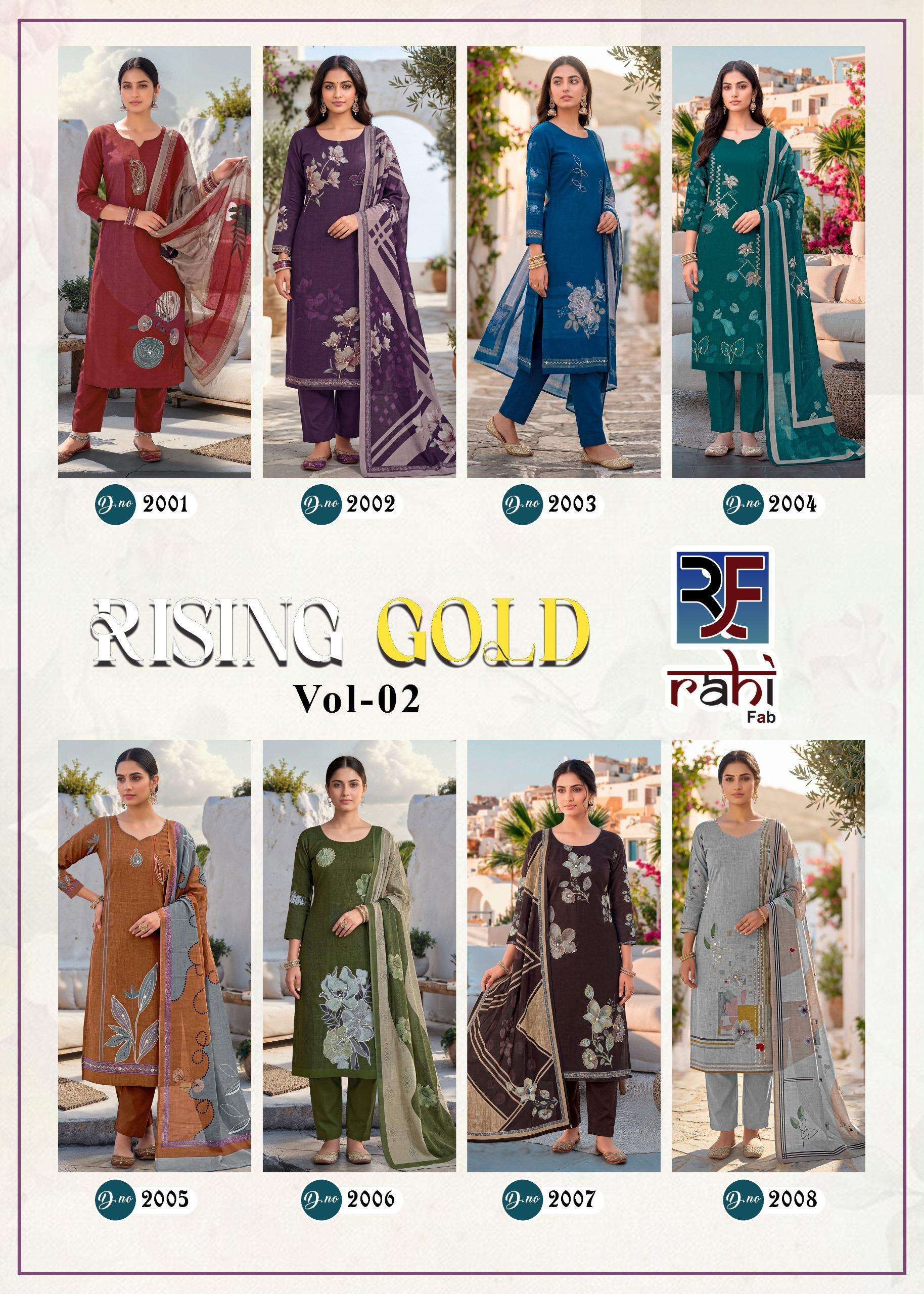 RAHI FAB RISING GOLD VOL 2 COTTON PRINTED WITH FANCY WORK SUIT