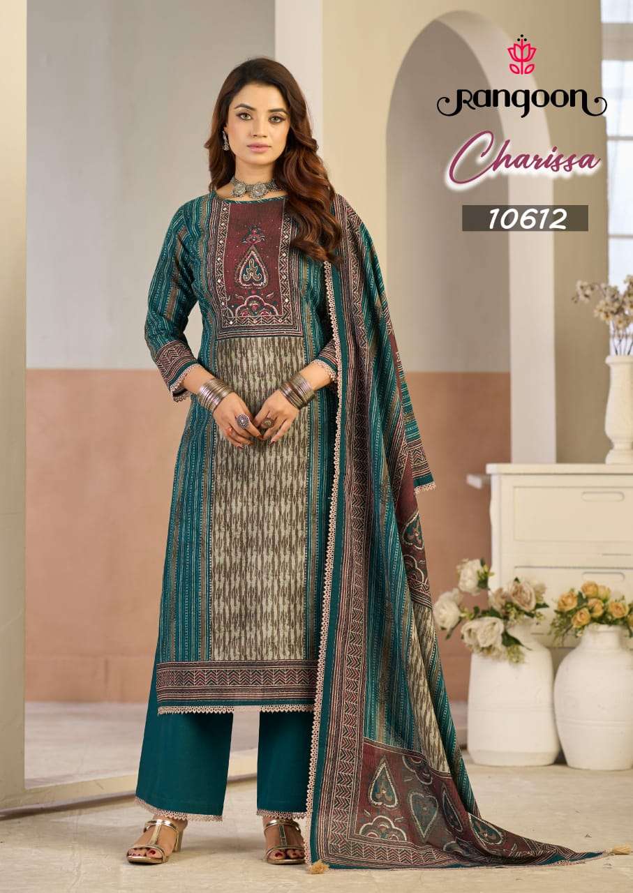 RANGOON CHARISSA COTTON DIGITAL PRINT WITH FANCY WORK LADIES 3PCS SET COLLECTION 