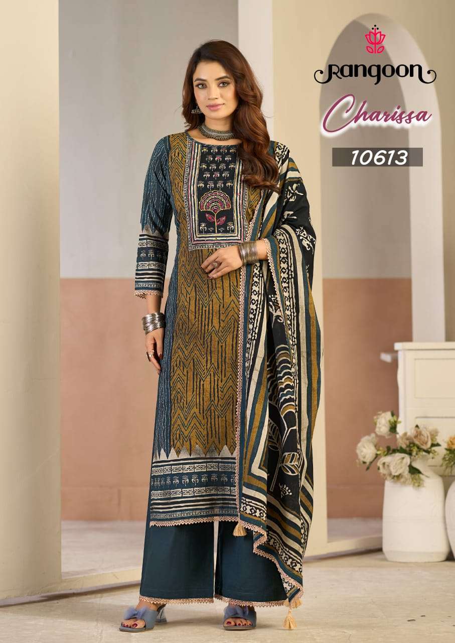 RANGOON CHARISSA COTTON DIGITAL PRINT WITH FANCY WORK LADIES 3PCS SET COLLECTION 