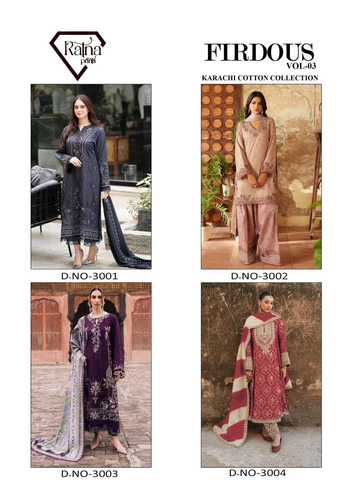RATNA PRINTS FIRDOUS VOL 3 COTTON DIGITAL PRINTS SALWAR SUITS 