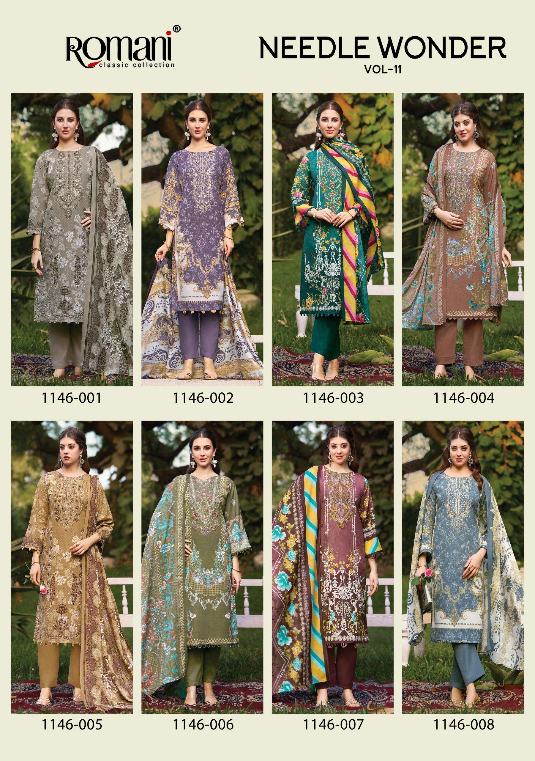 ROMANI NEEDLE WONDER VOL 11 COTTON DIGITAL PRINTS WITH FANCY EMBROIDERY WORK SUIT