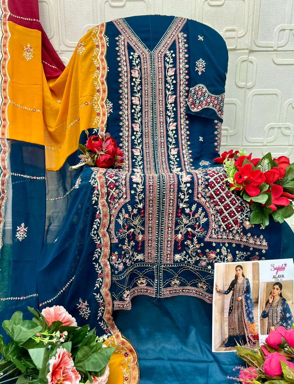 SAJIDA DESIGNER SDS 1143 GEORGETTE WITH HEAVY EMBROIDERED SUIT