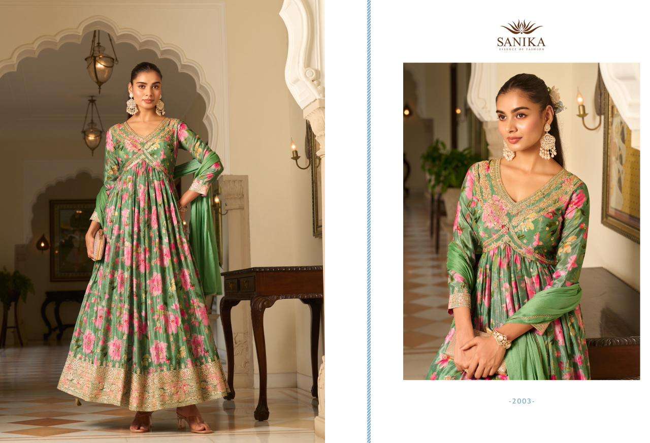 SANIKA FASHION JAGMAG SILK HEAVY DESIGNER PARTY WEAR LADIES GOWN WITH DUPATTA SET