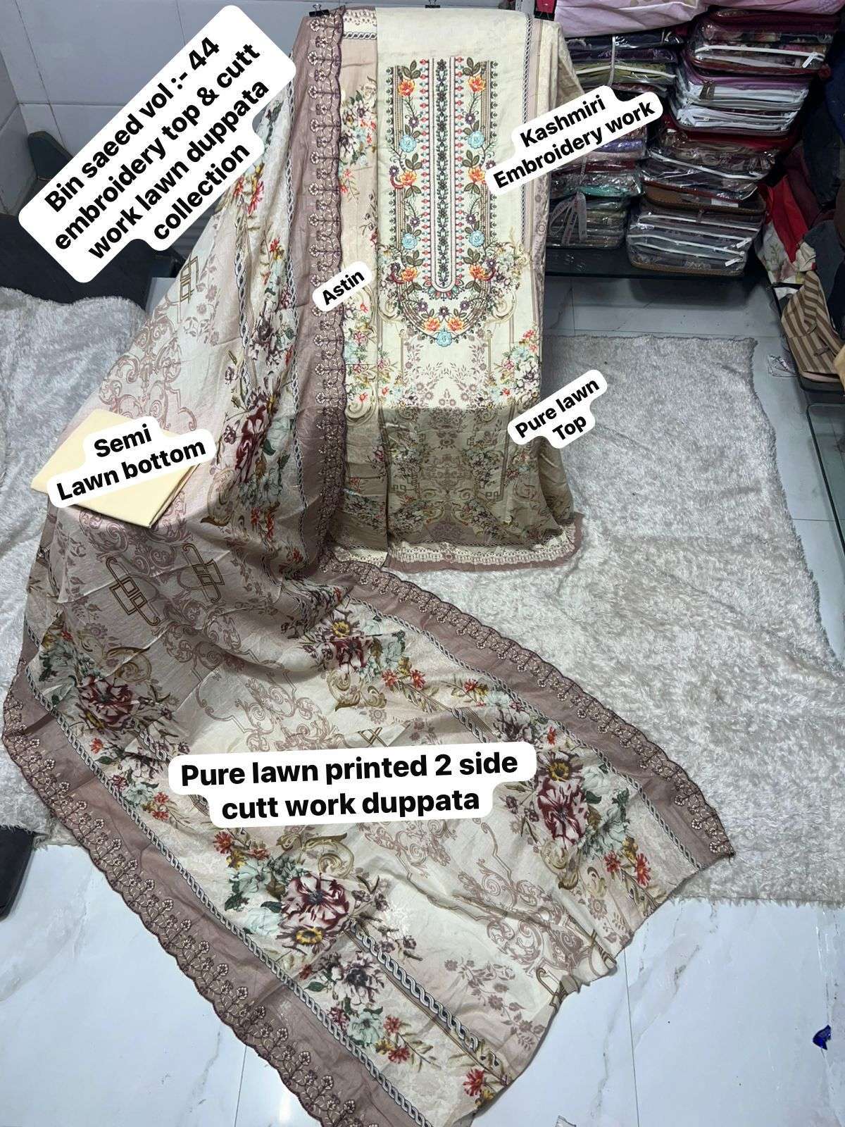 SAPPHIRE BIN SAEED VOL 44 LAWN COTTON PRINTED WITH EMBROIDERY WORK SUIT