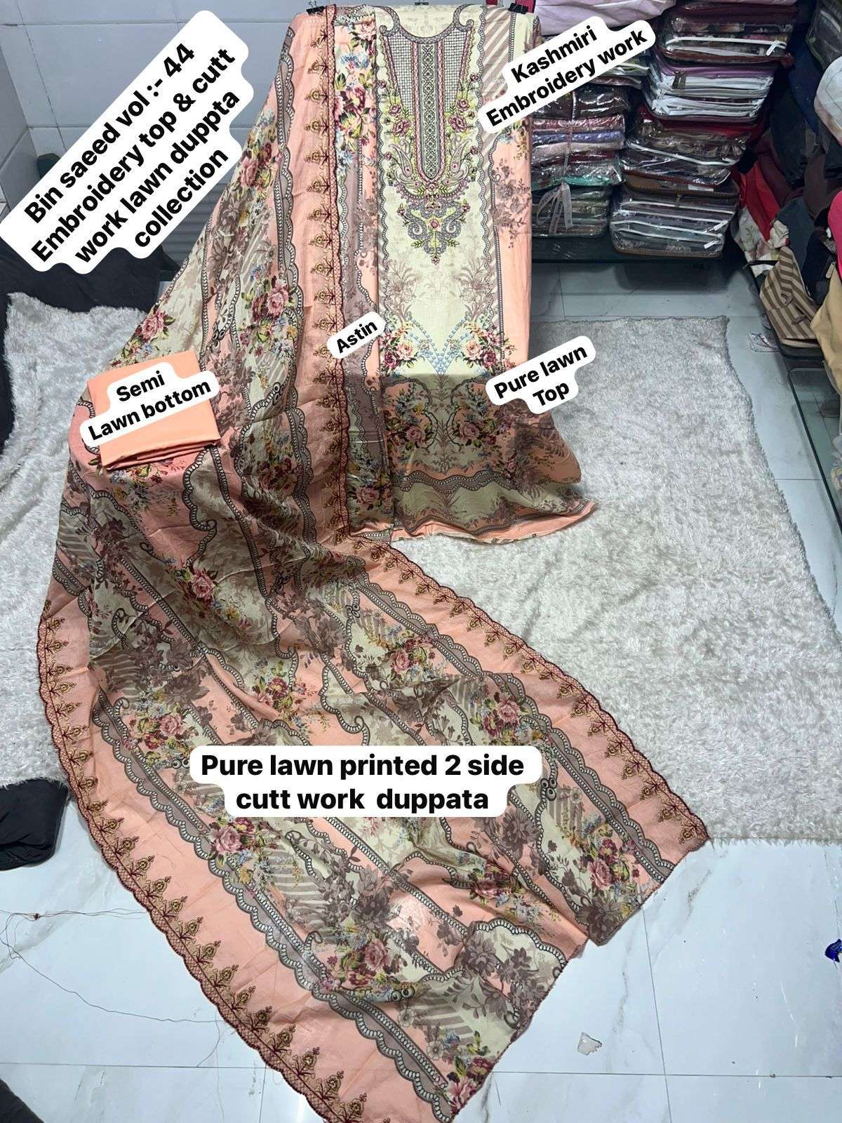 SAPPHIRE BIN SAEED VOL 44 LAWN COTTON PRINTED WITH EMBROIDERY WORK SUIT