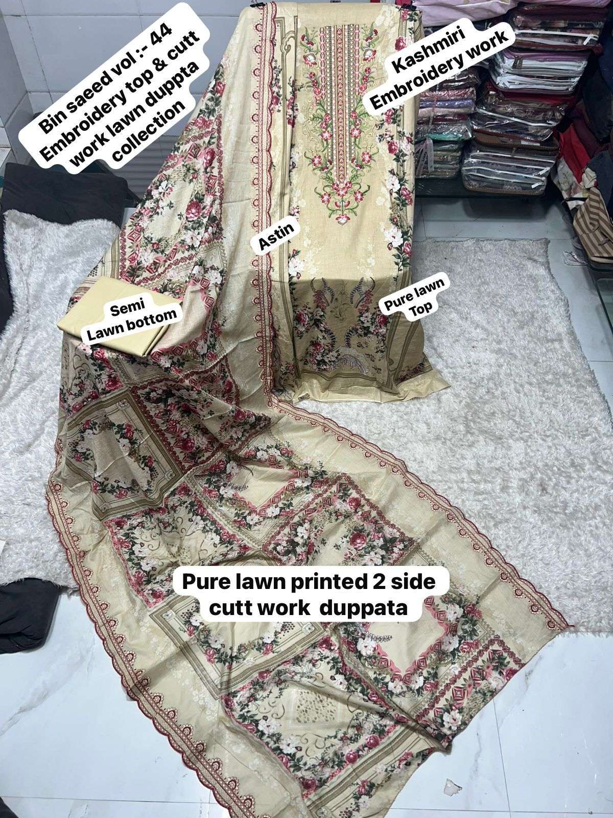 SAPPHIRE BIN SAEED VOL 44 LAWN COTTON PRINTED WITH EMBROIDERY WORK SUIT