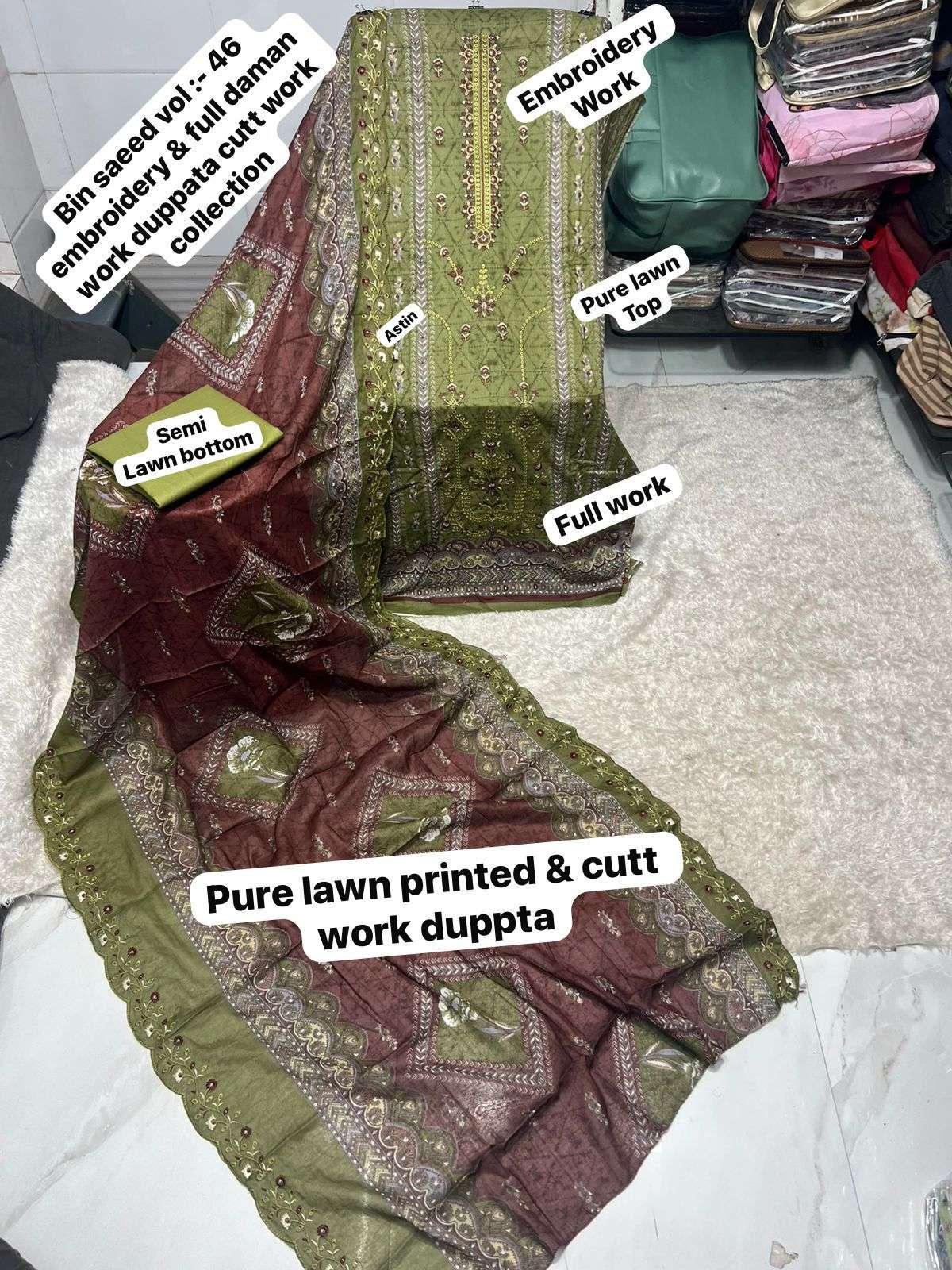SAPPHIRE BIN SAEED VOL 46 LAWN COTTON PRINTED WITH EMBROIDERY WORK SUIT
