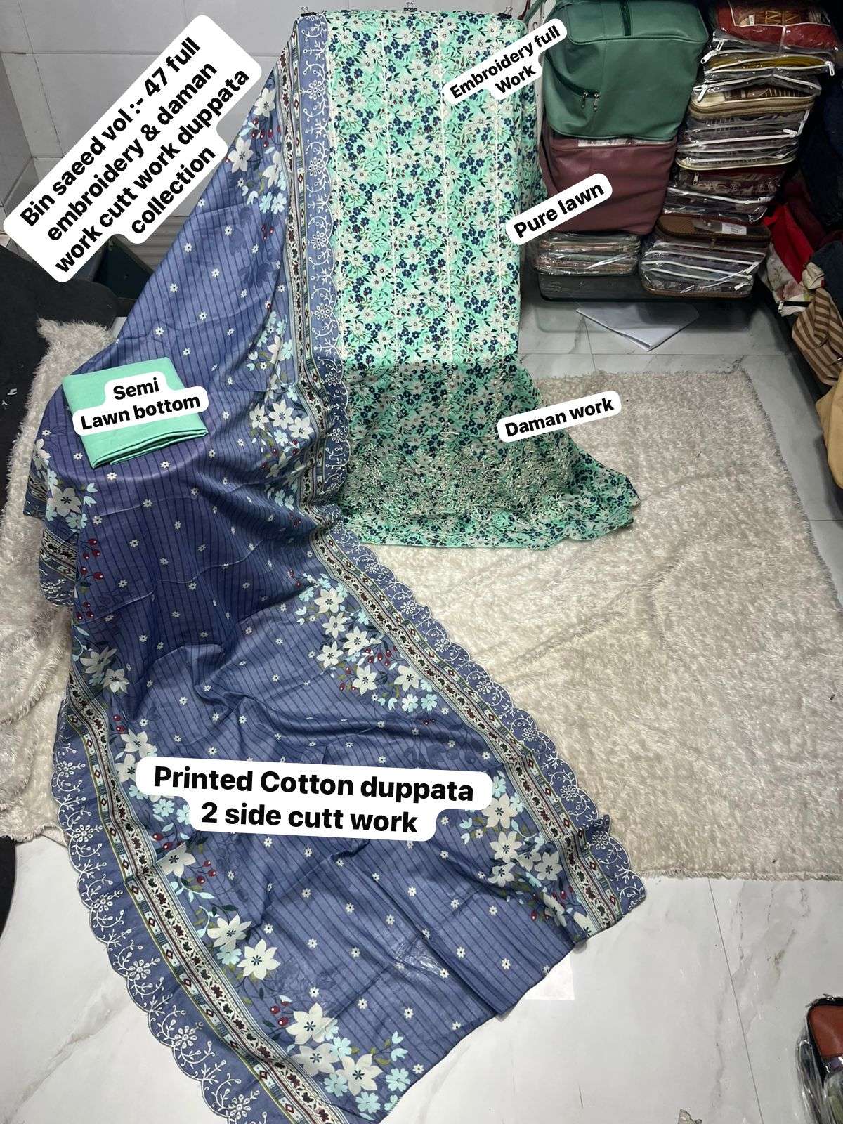 SAPPHIRE BIN SAEED VOL 47 LAWN COTTON PRINTED WITH EMBROIDERY WORK SUIT