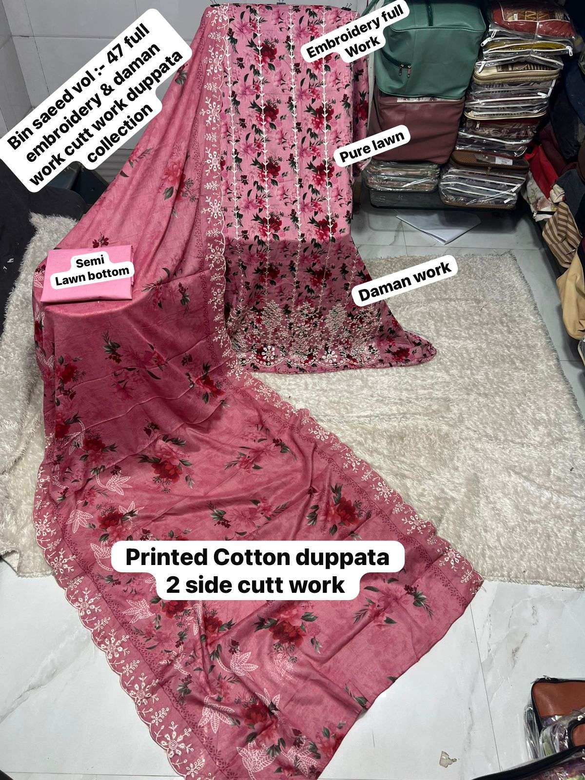SAPPHIRE BIN SAEED VOL 47 LAWN COTTON PRINTED WITH EMBROIDERY WORK SUIT