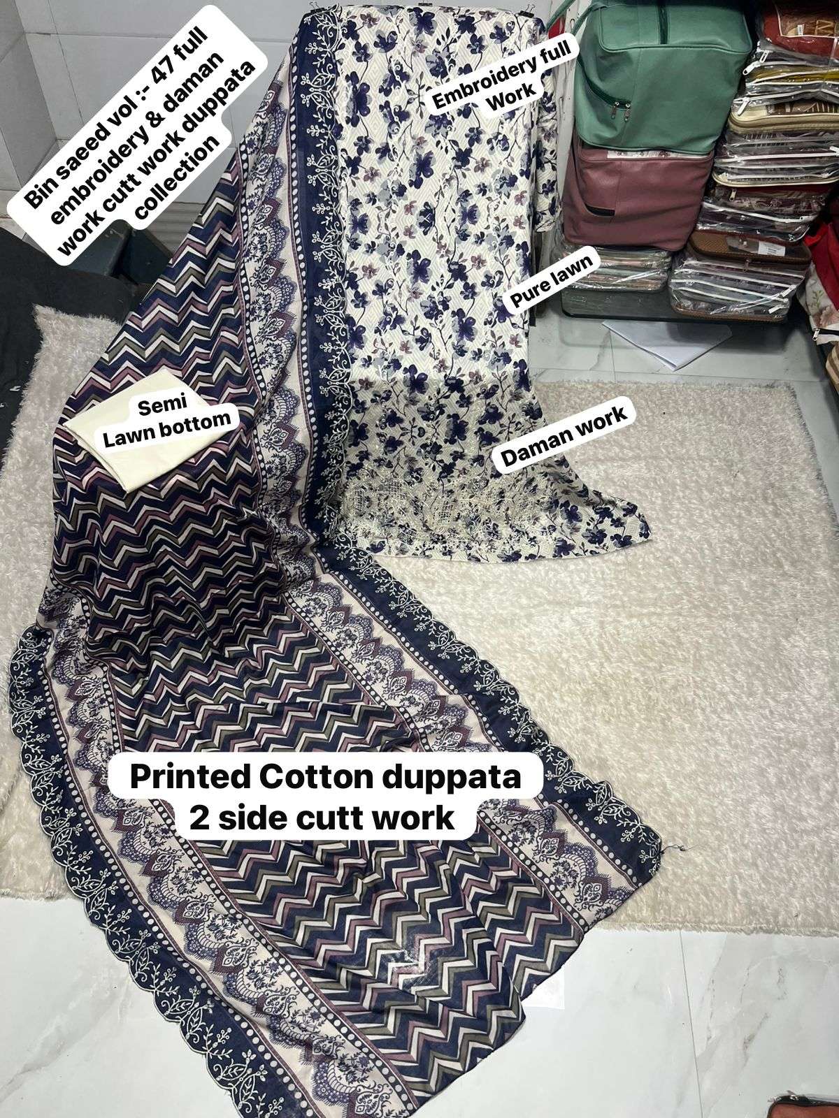 SAPPHIRE BIN SAEED VOL 47 LAWN COTTON PRINTED WITH EMBROIDERY WORK SUIT