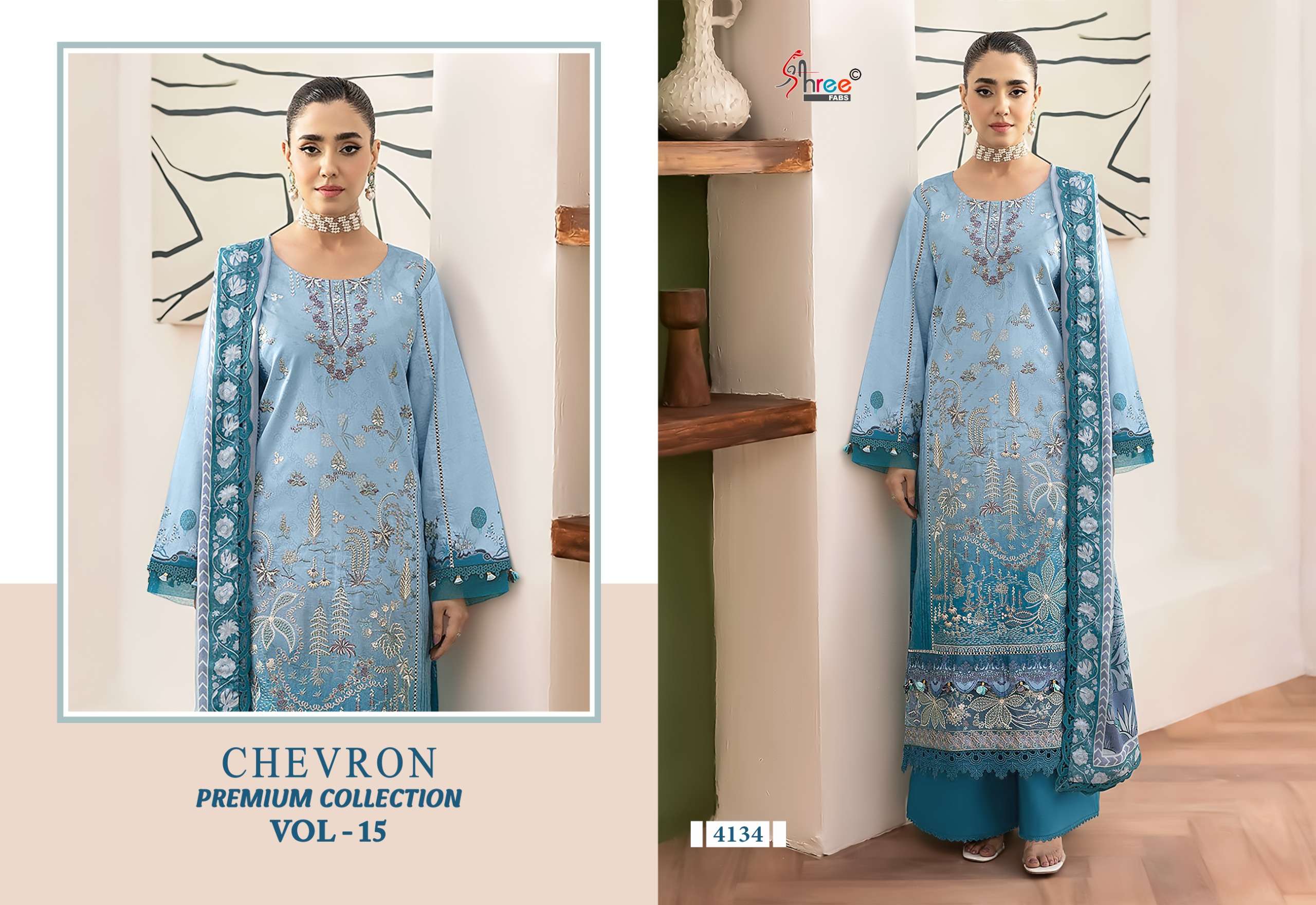 SHREE FABS CHEVRON PREMIUM COLLECTION VOL 15 COTTON EMBROIDERY WORK PAKISTANI SALWAR KAMEEZ	