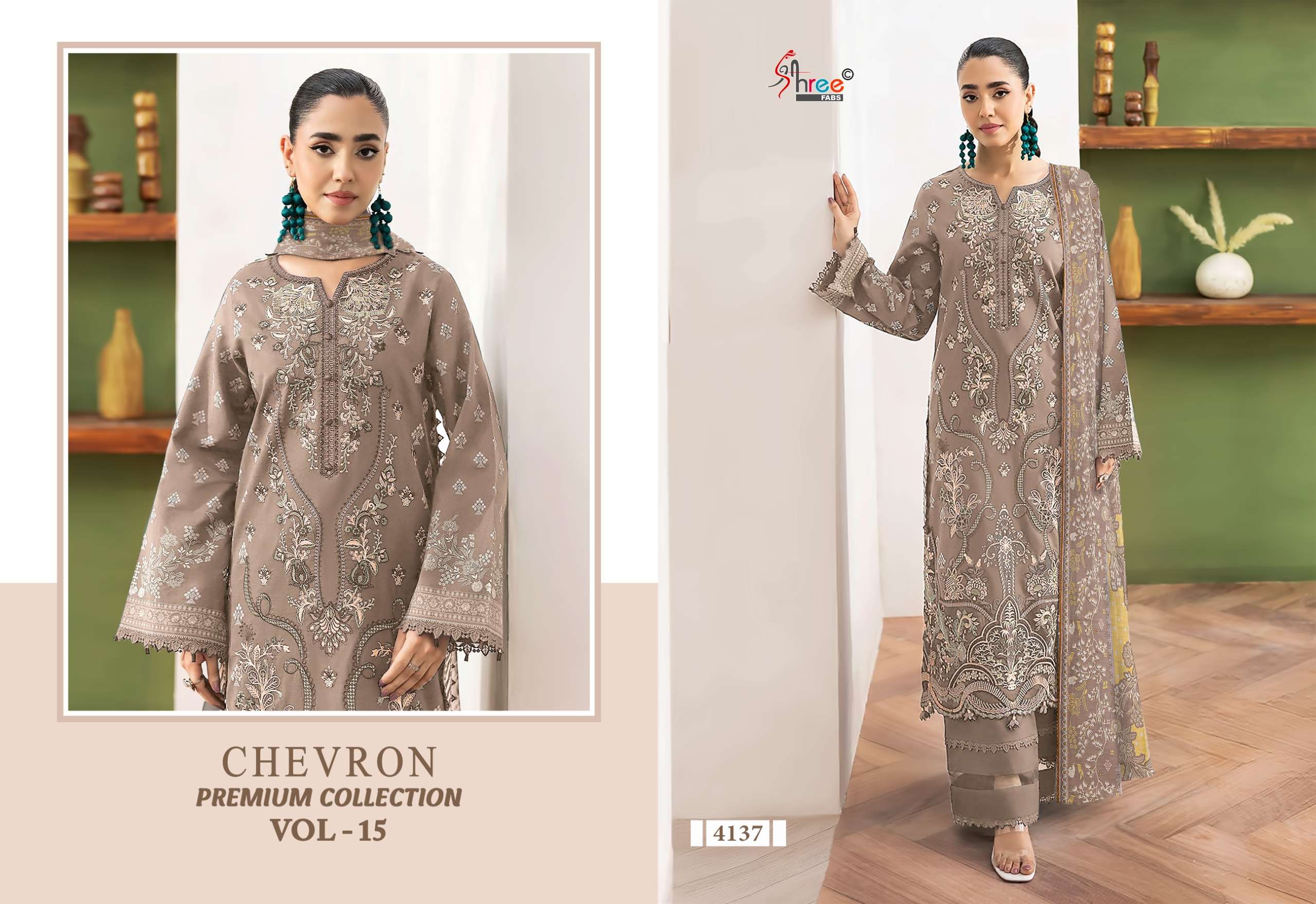 SHREE FABS CHEVRON PREMIUM COLLECTION VOL 15 COTTON EMBROIDERY WORK PAKISTANI SALWAR KAMEEZ	