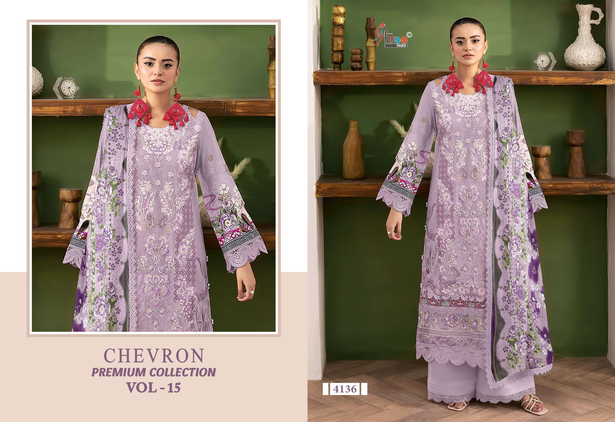 SHREE FABS CHEVRON PREMIUM COLLECTION VOL 15 COTTON EMBROIDERY WORK PAKISTANI SALWAR KAMEEZ	