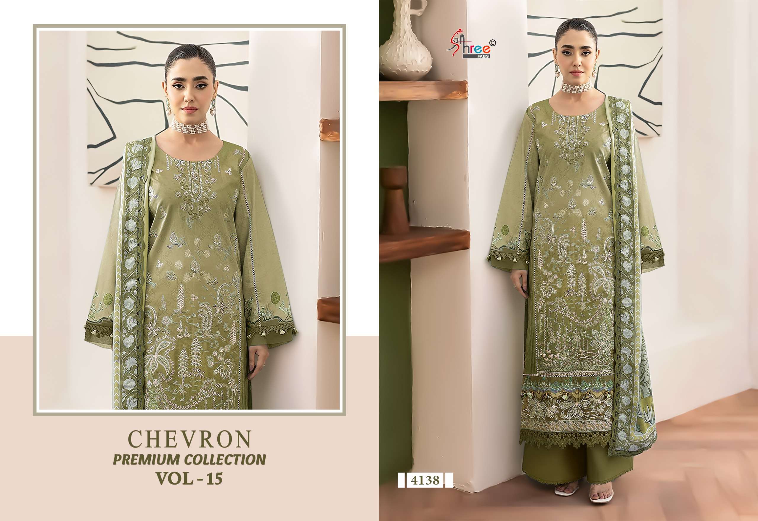SHREE FABS CHEVRON PREMIUM COLLECTION VOL 15 COTTON EMBROIDERY WORK PAKISTANI SALWAR KAMEEZ	
