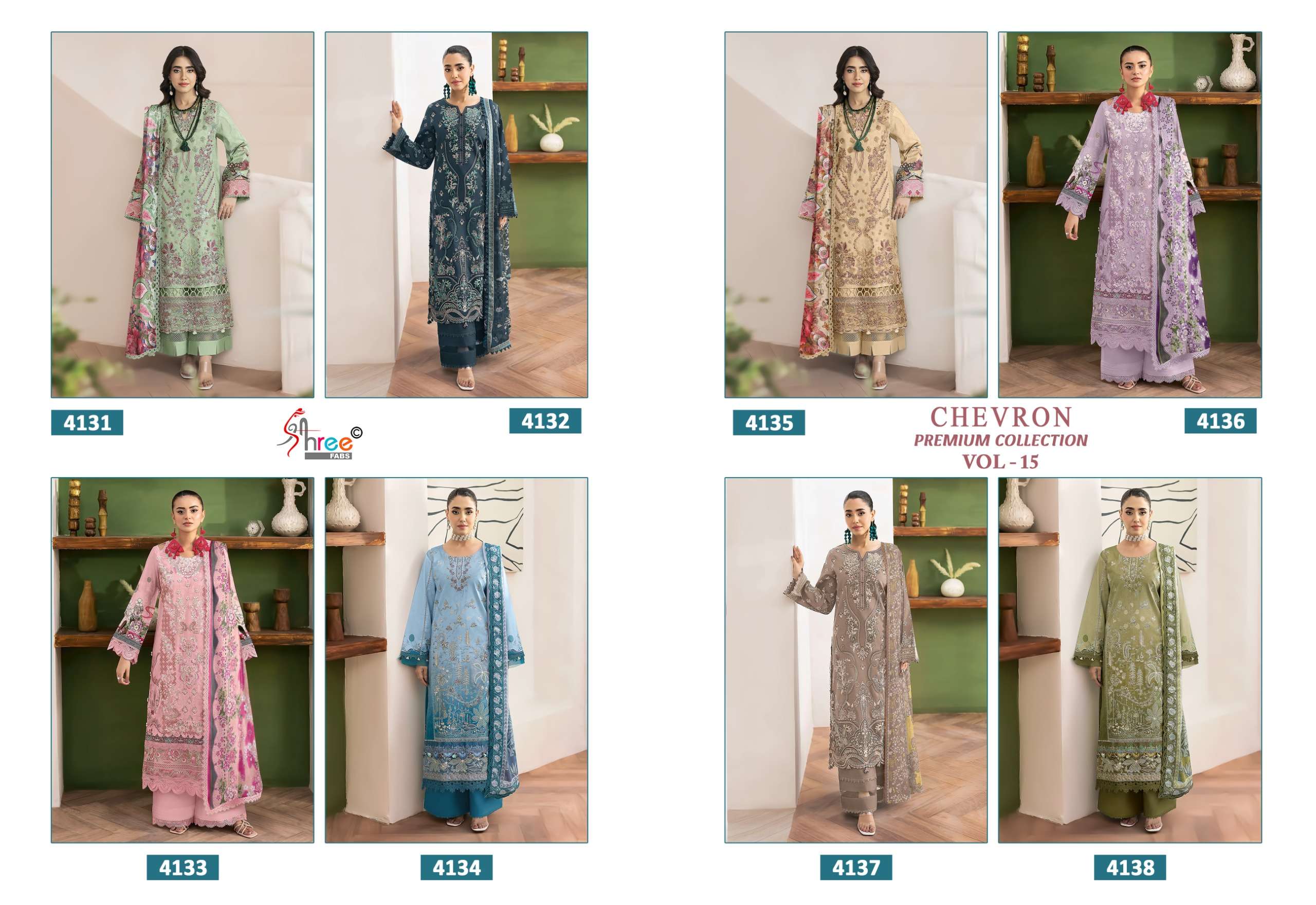 SHREE FABS CHEVRON PREMIUM COLLECTION VOL 15 COTTON EMBROIDERY WORK PAKISTANI SALWAR KAMEEZ	