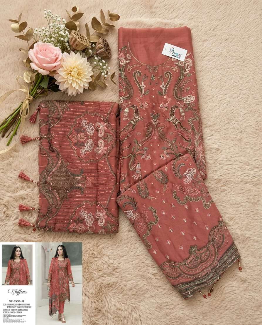 SHREE FABS D NO 5533 HIJK CHIFFON HEAVY EMBROIDERED DESIGNER PAKISTANI SUIT