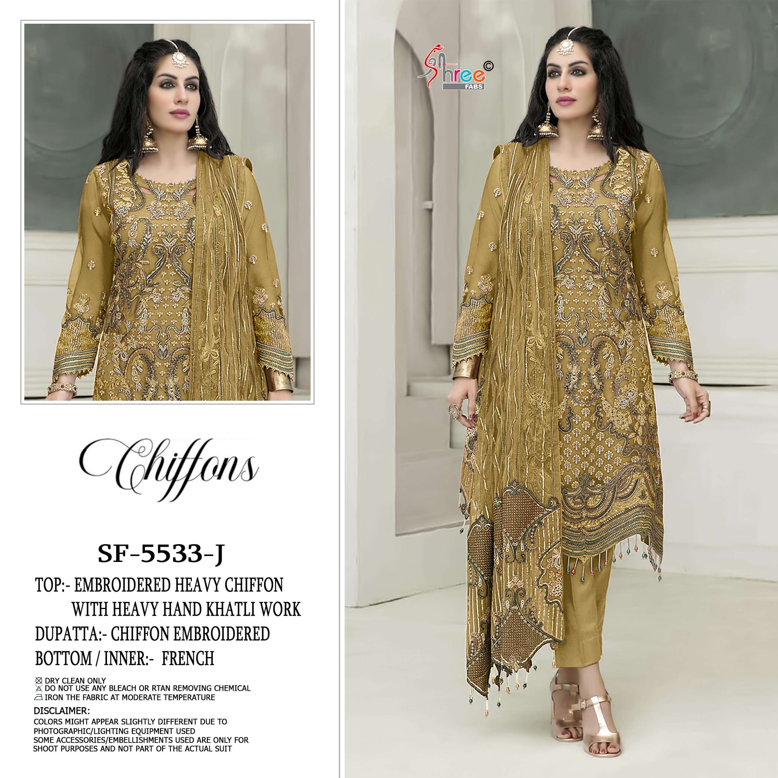 SHREE FABS D NO 5533 HIJK CHIFFON HEAVY EMBROIDERED DESIGNER PAKISTANI SUIT
