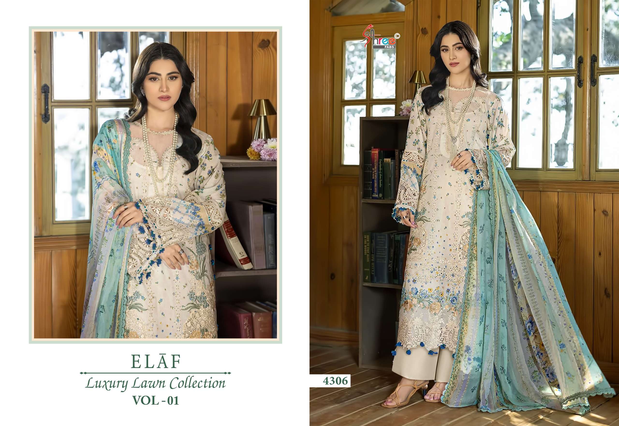 SHREE FABS ELAF LUXURY LAWN COLLECTION VOL 1 COTTON PRINT WITH HEAVY WORK SUIT
