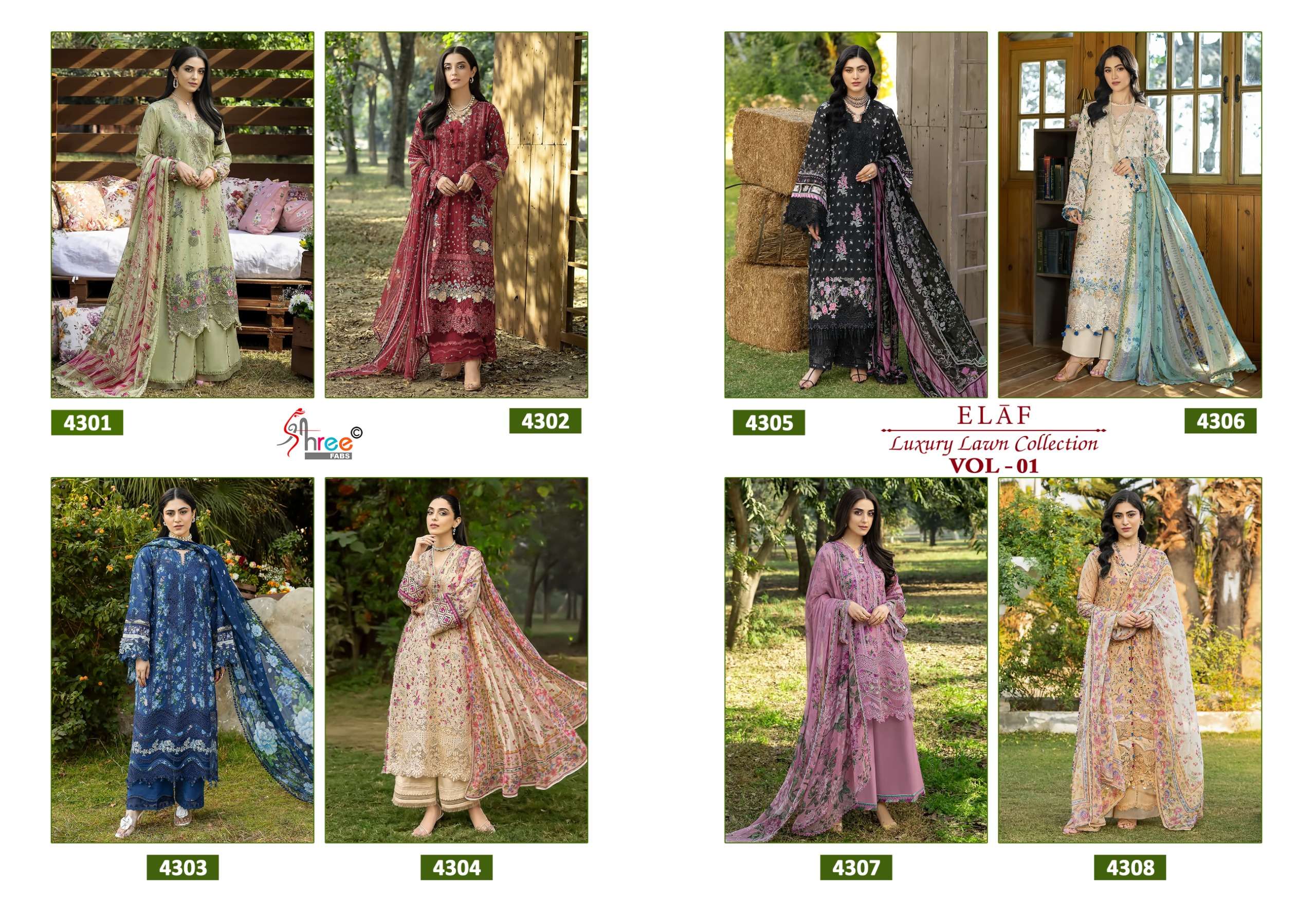 SHREE FABS ELAF LUXURY LAWN COLLECTION VOL 1 COTTON PRINT WITH HEAVY WORK SUIT
