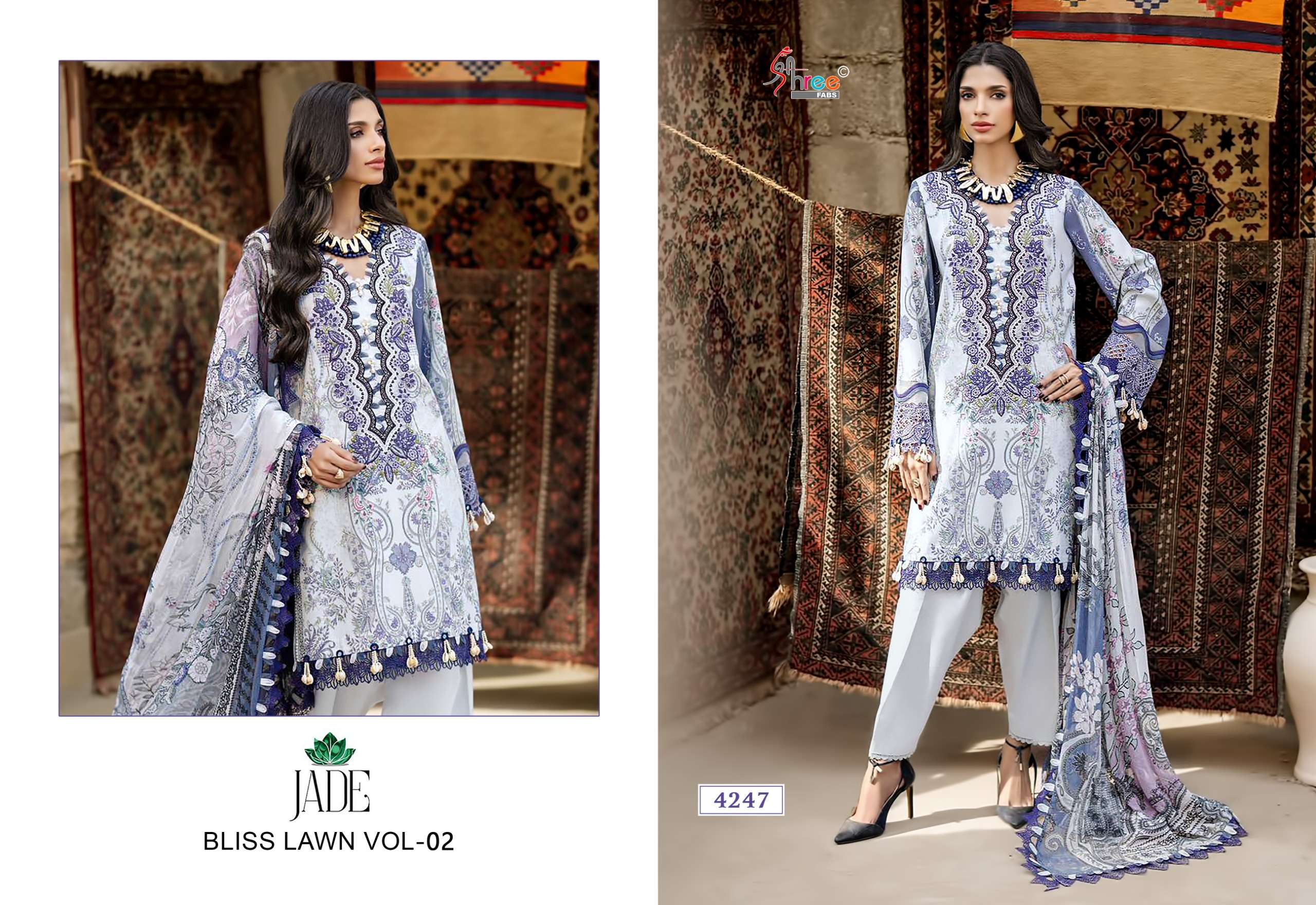 SHREE FABS JADE BLISS LAWN COLLECTION VOL 2 COTTON PATCH EMBROIDERY WORK SALWAR KAMEEZ 