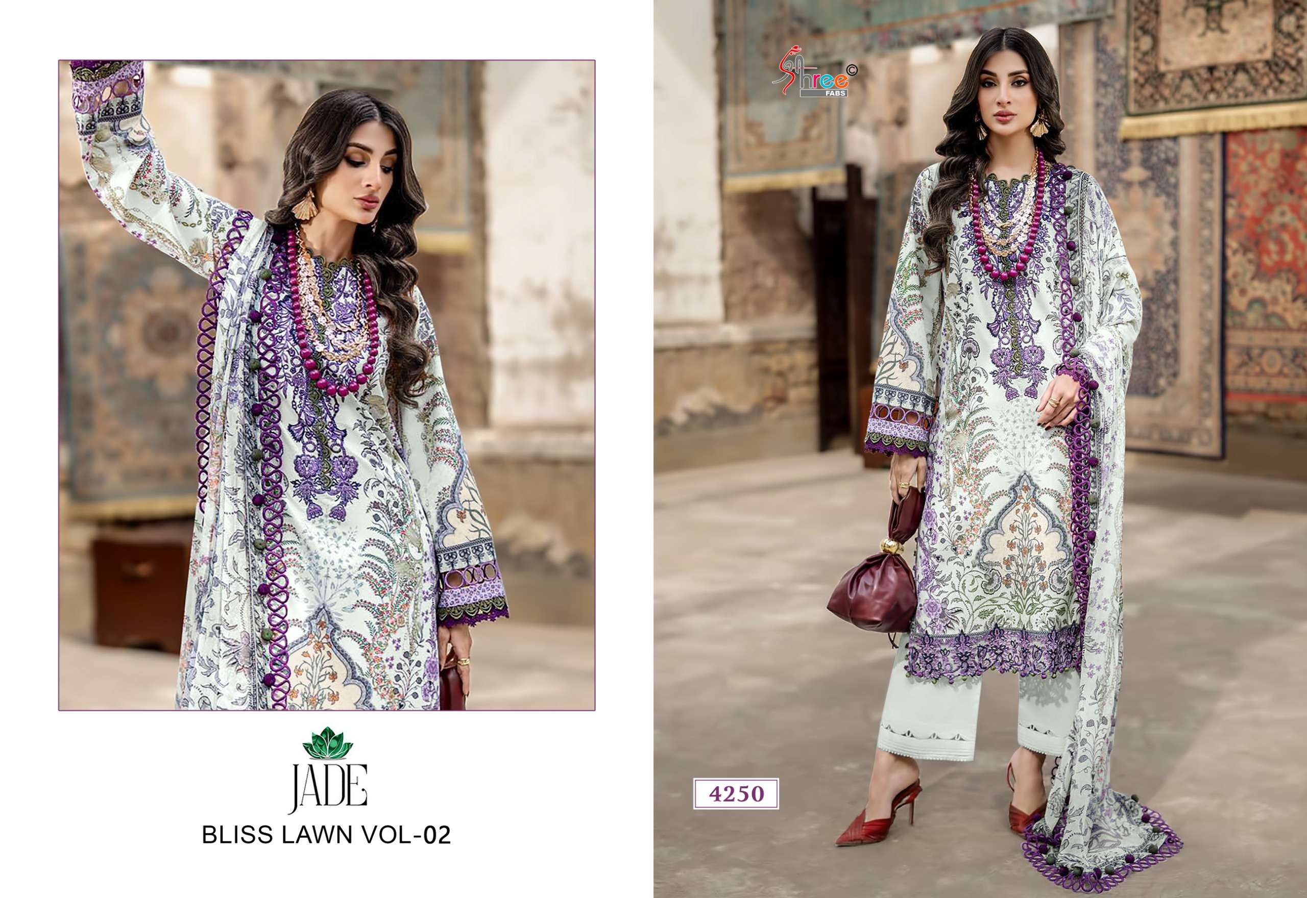 SHREE FABS JADE BLISS LAWN COLLECTION VOL 2 COTTON PATCH EMBROIDERY WORK SALWAR KAMEEZ 