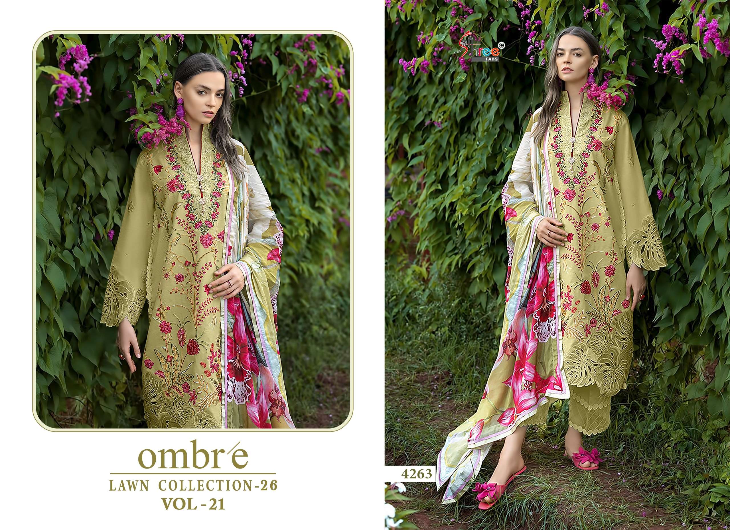 SHREE FABS OMBRE LAWN COLLECTION 26 VOL 21 COTTON HEAVY EMBROIDERY WORK PAKISTANI SUIT