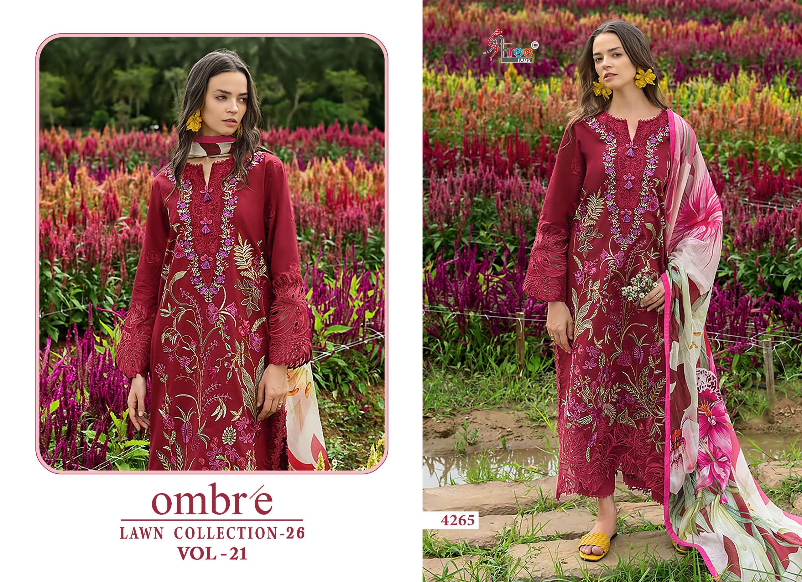 SHREE FABS OMBRE LAWN COLLECTION 26 VOL 21 COTTON HEAVY EMBROIDERY WORK PAKISTANI SUIT