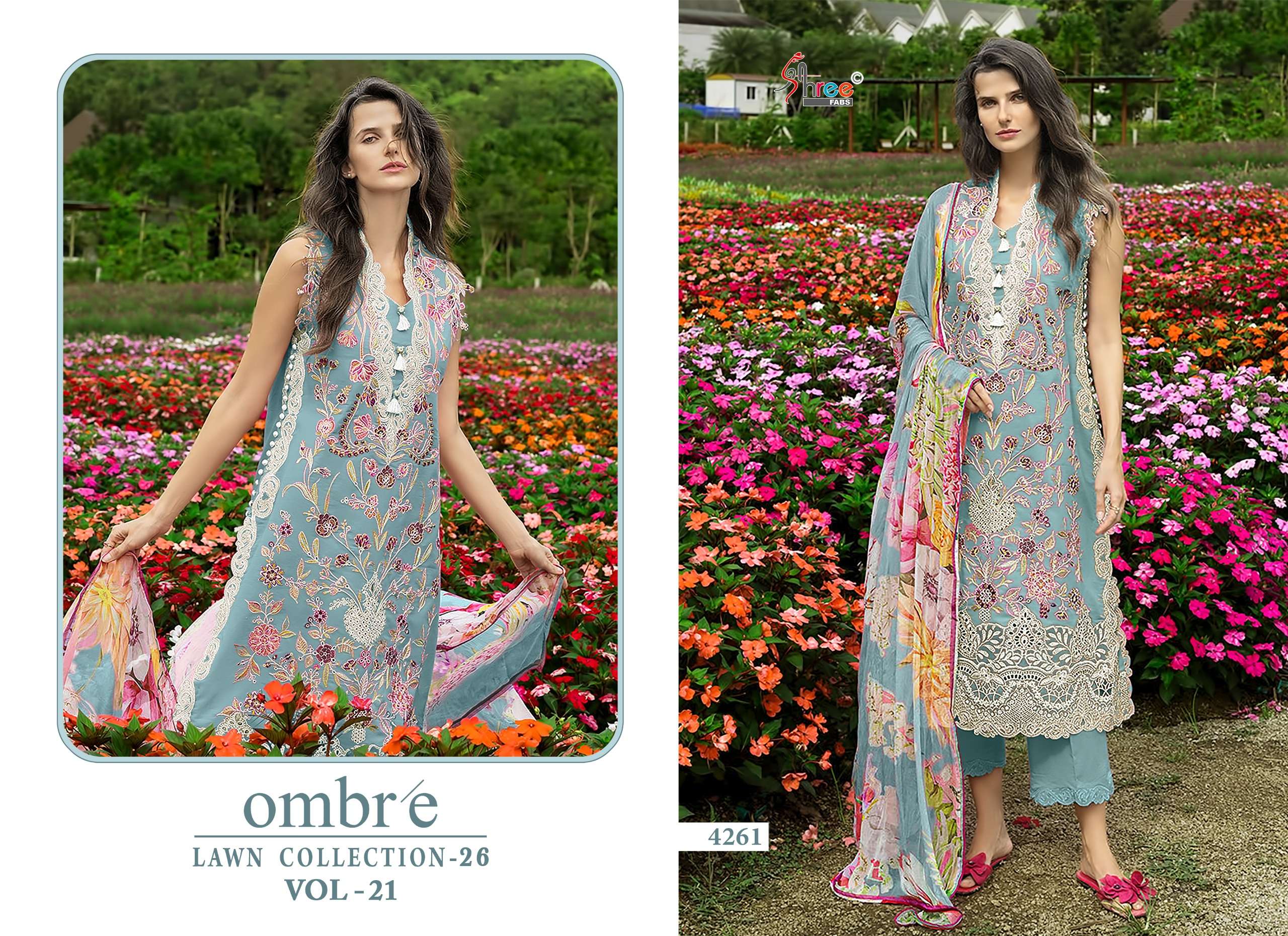 SHREE FABS OMBRE LAWN COLLECTION 26 VOL 21 COTTON HEAVY EMBROIDERY WORK PAKISTANI SUIT