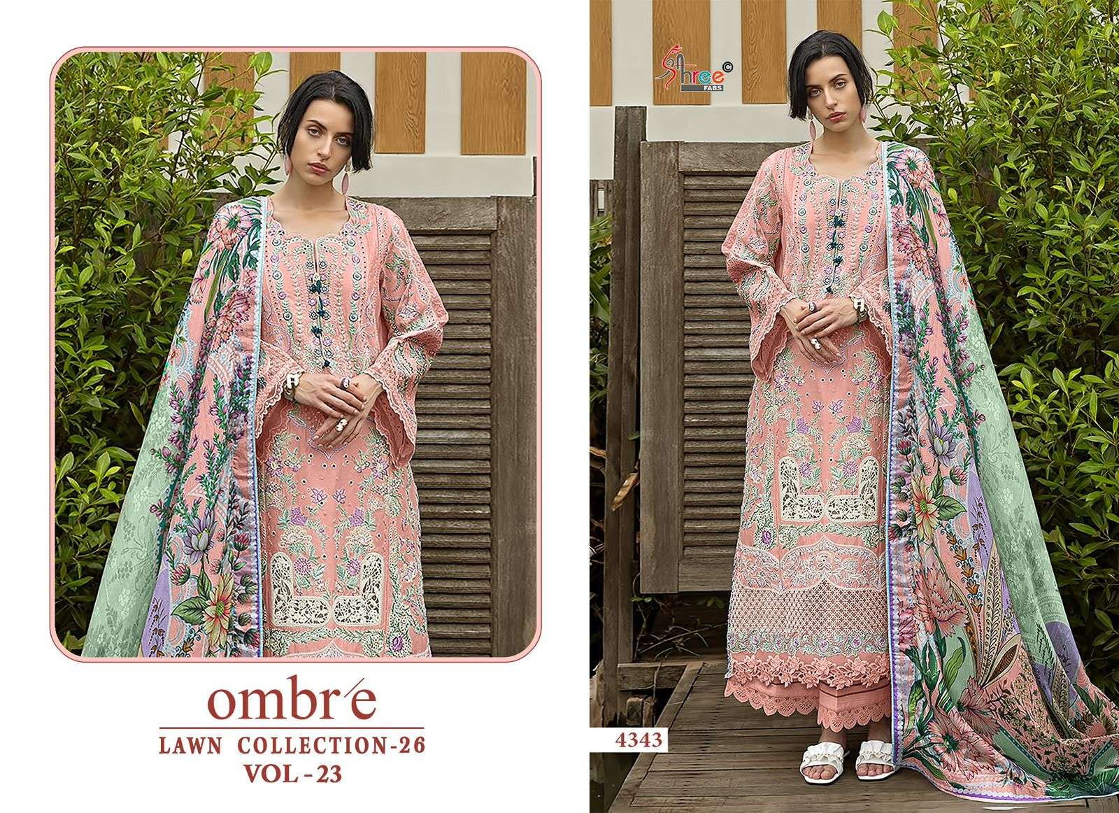 SHREE FABS OMBRE LAWN COLLECTION 26 VOL 23 COTTON HEAVY EMBROIDERY WORK PAKISTANI SUIT	