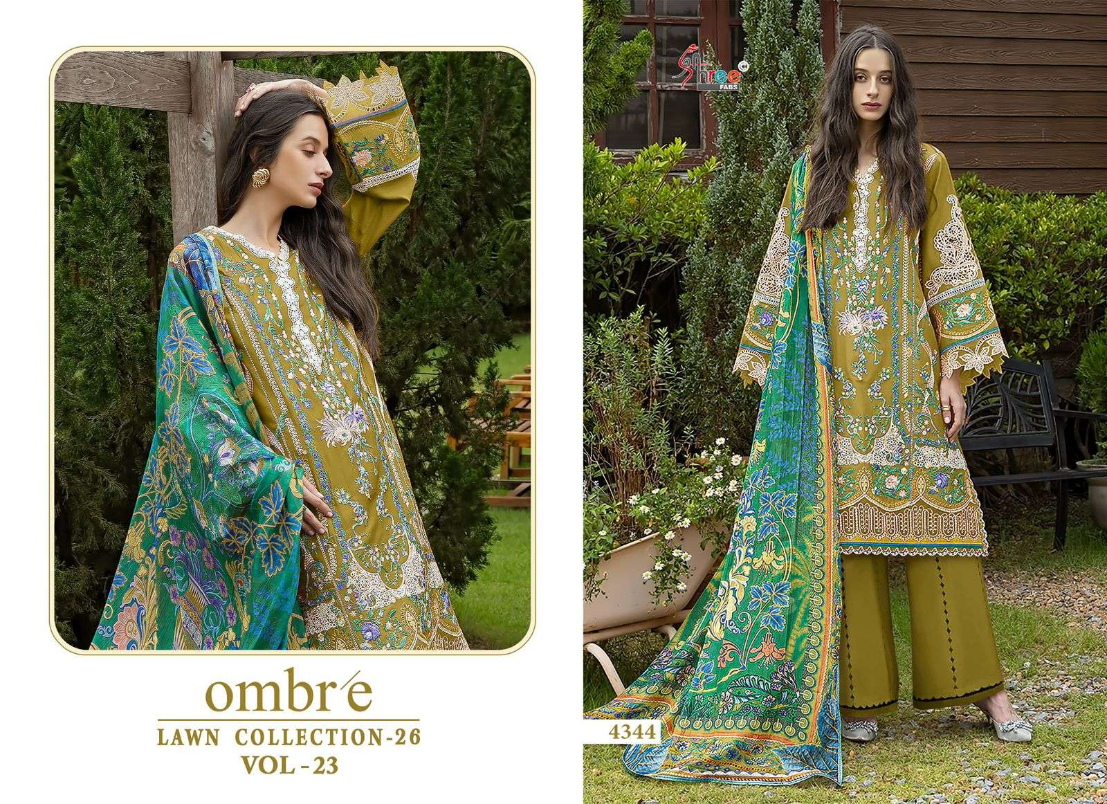 SHREE FABS OMBRE LAWN COLLECTION 26 VOL 23 COTTON HEAVY EMBROIDERY WORK PAKISTANI SUIT	